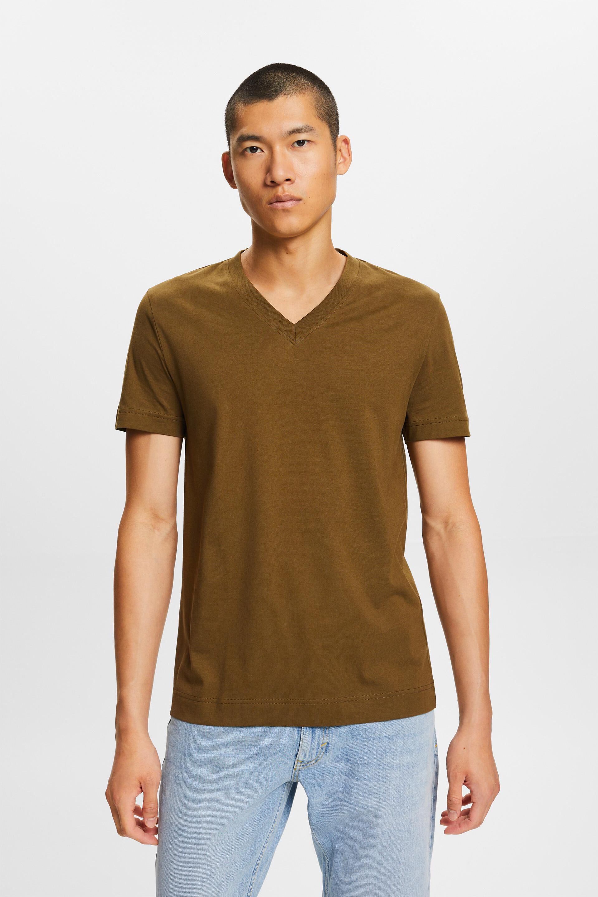 Jersey-T-Shirt mit V-Ausschnitt, 100 % Baumwolle | 