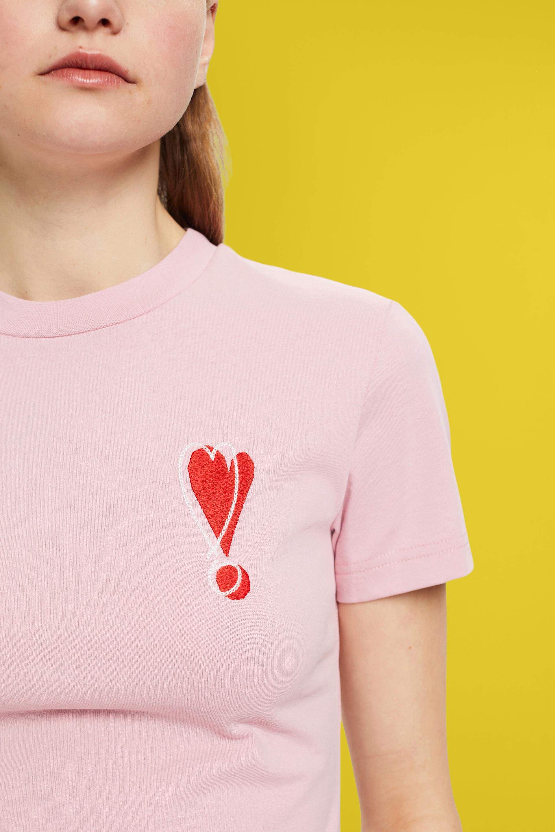 Esprit Damen Baumwoll-T-Shirt mit gesticktem Herzmotiv