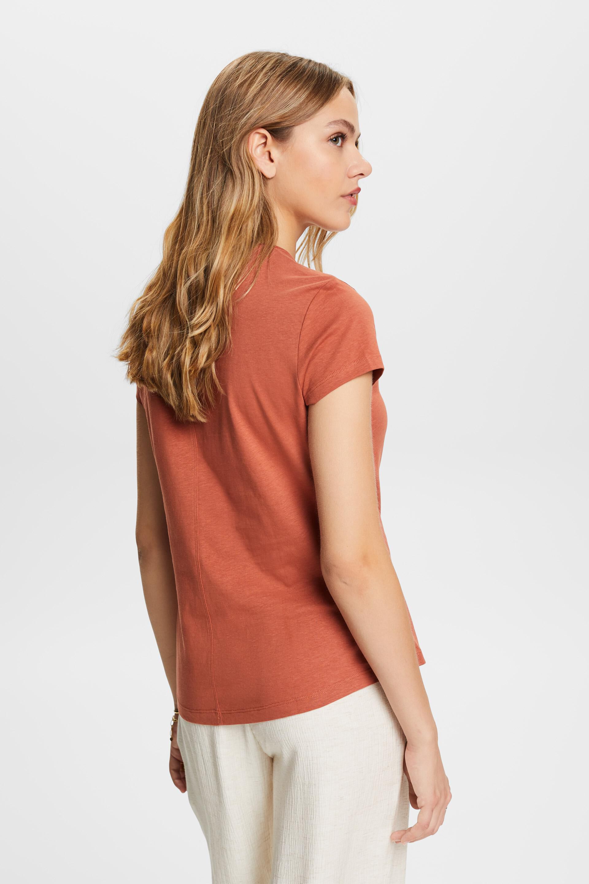 Esprit Damen T-Shirt mit Rundhalsausschnitt, 100 % Baumwolle