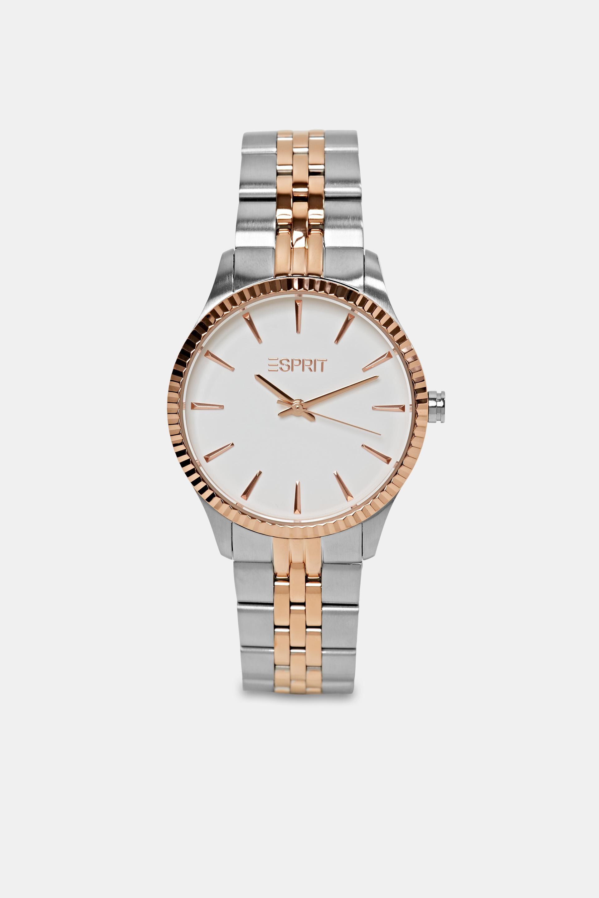Esprit Online Store Zweifarbige Uhr mit Lünette gewellter