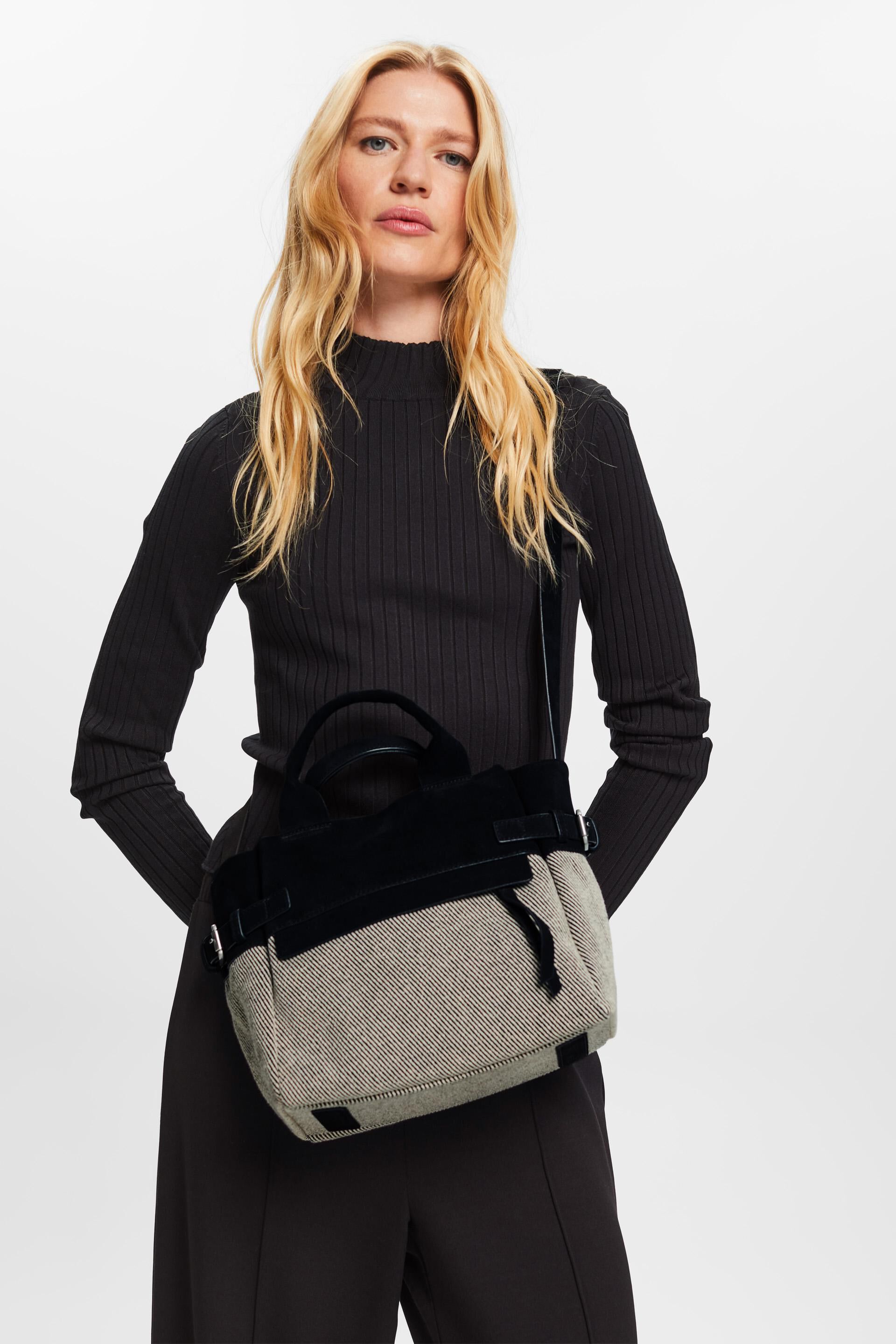 Esprit Online Store Tasche aus Wildleder mit Baumwolleinsatz Henkel und