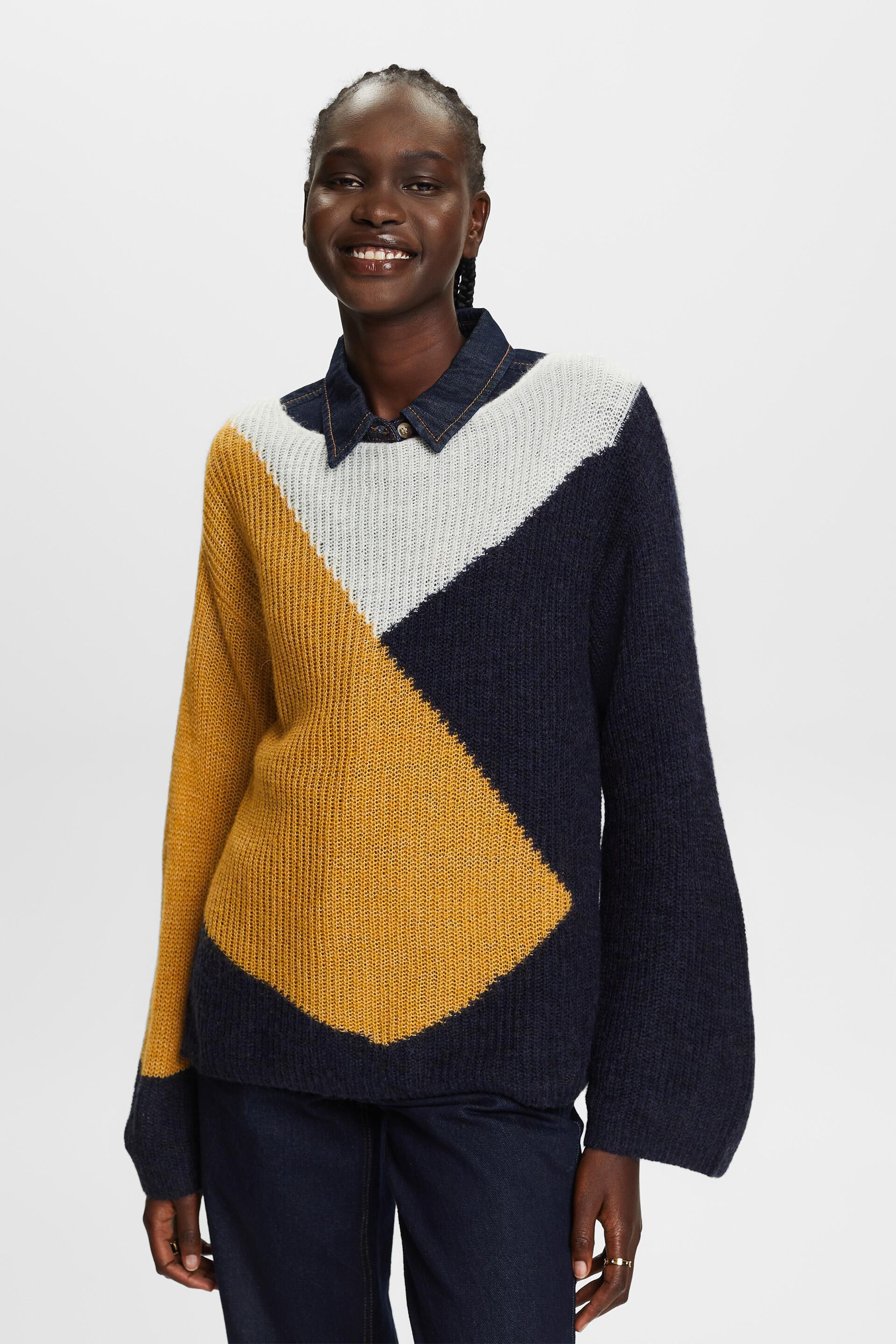 Colourblock-Pullover aus Wollmischung