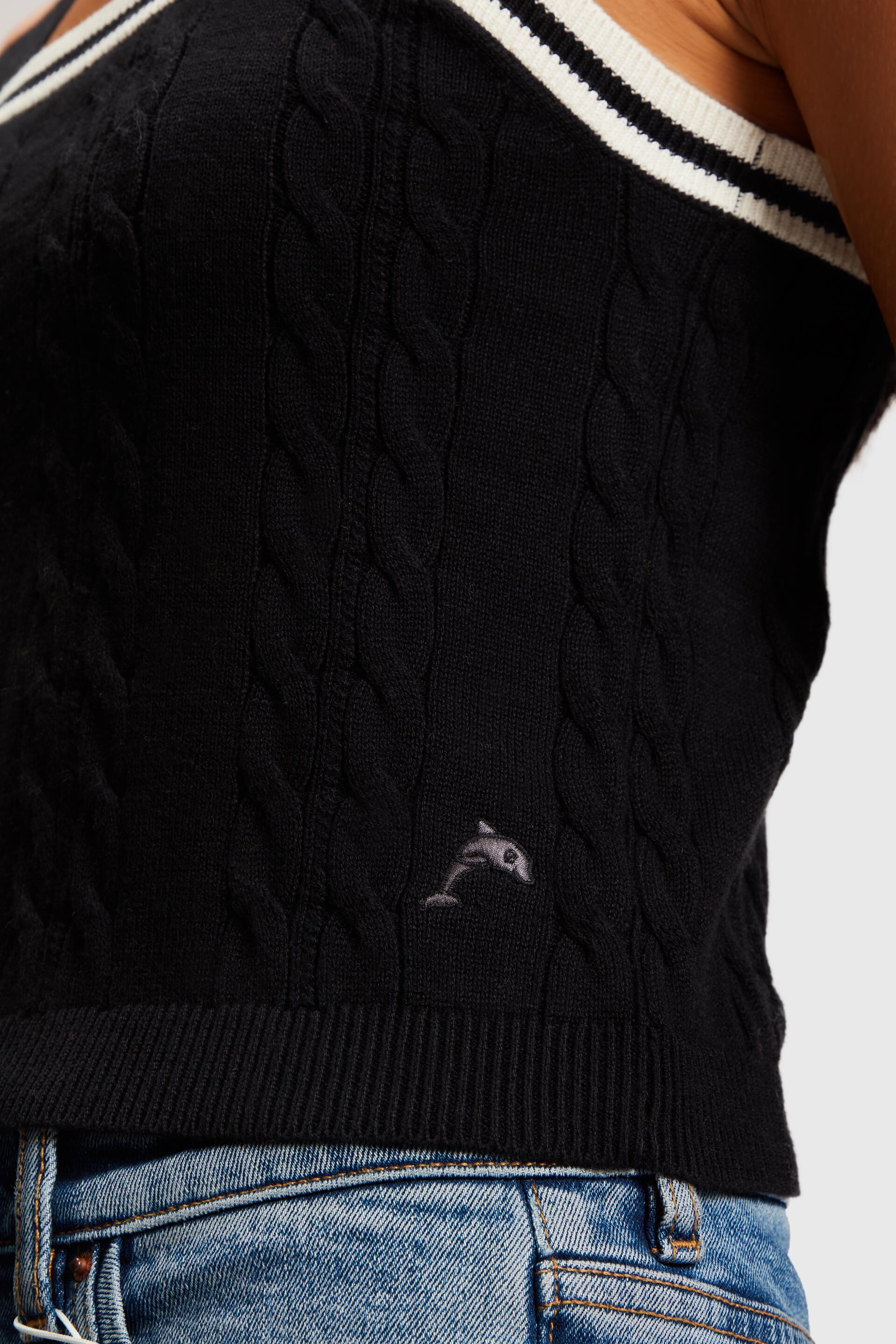 Esprit Damen Pullover-Unterhemd mit Zopfmuster und Delfin-Logo