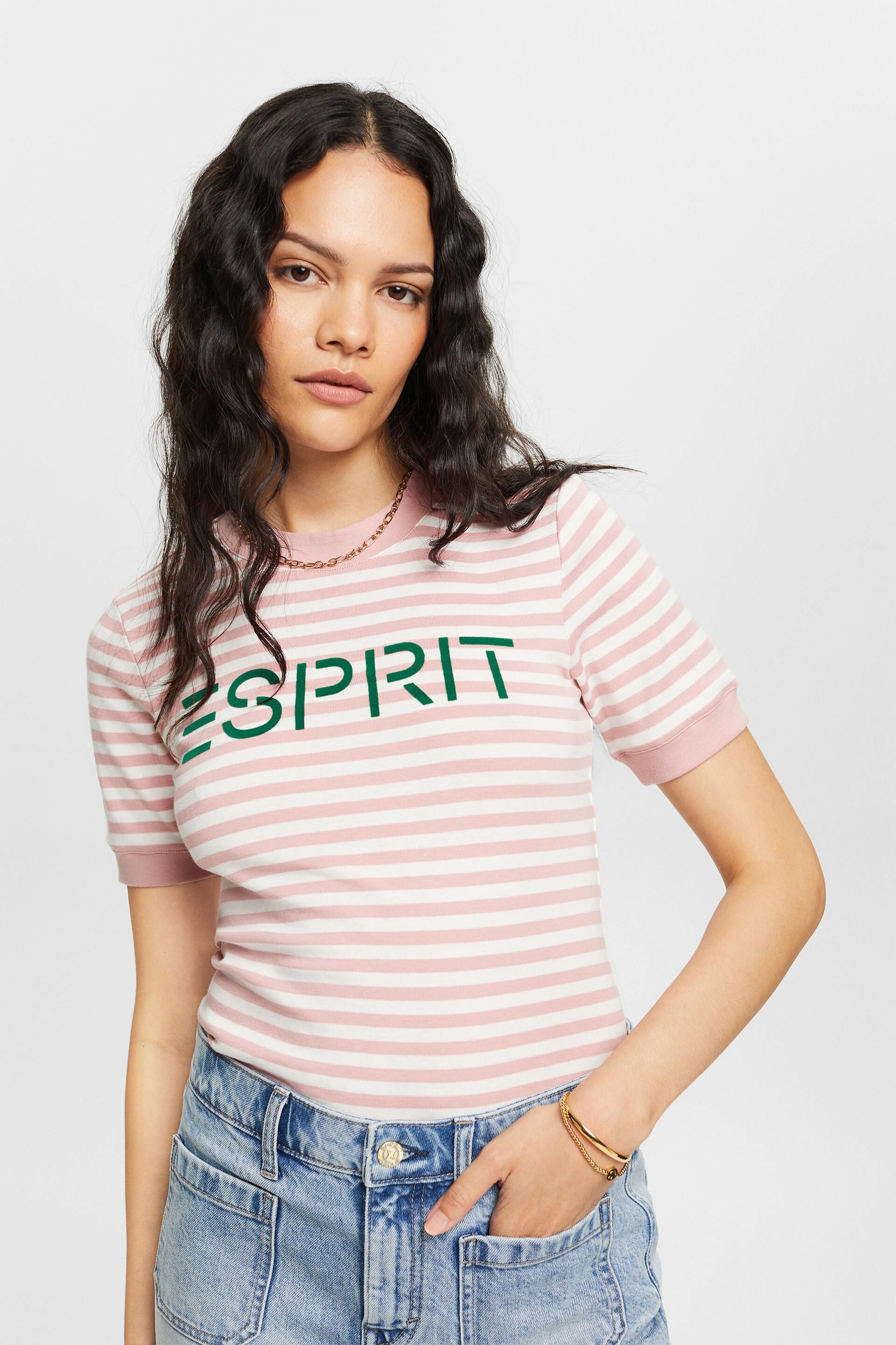 Esprit Cotton Logo-Print Striped T-Shirt