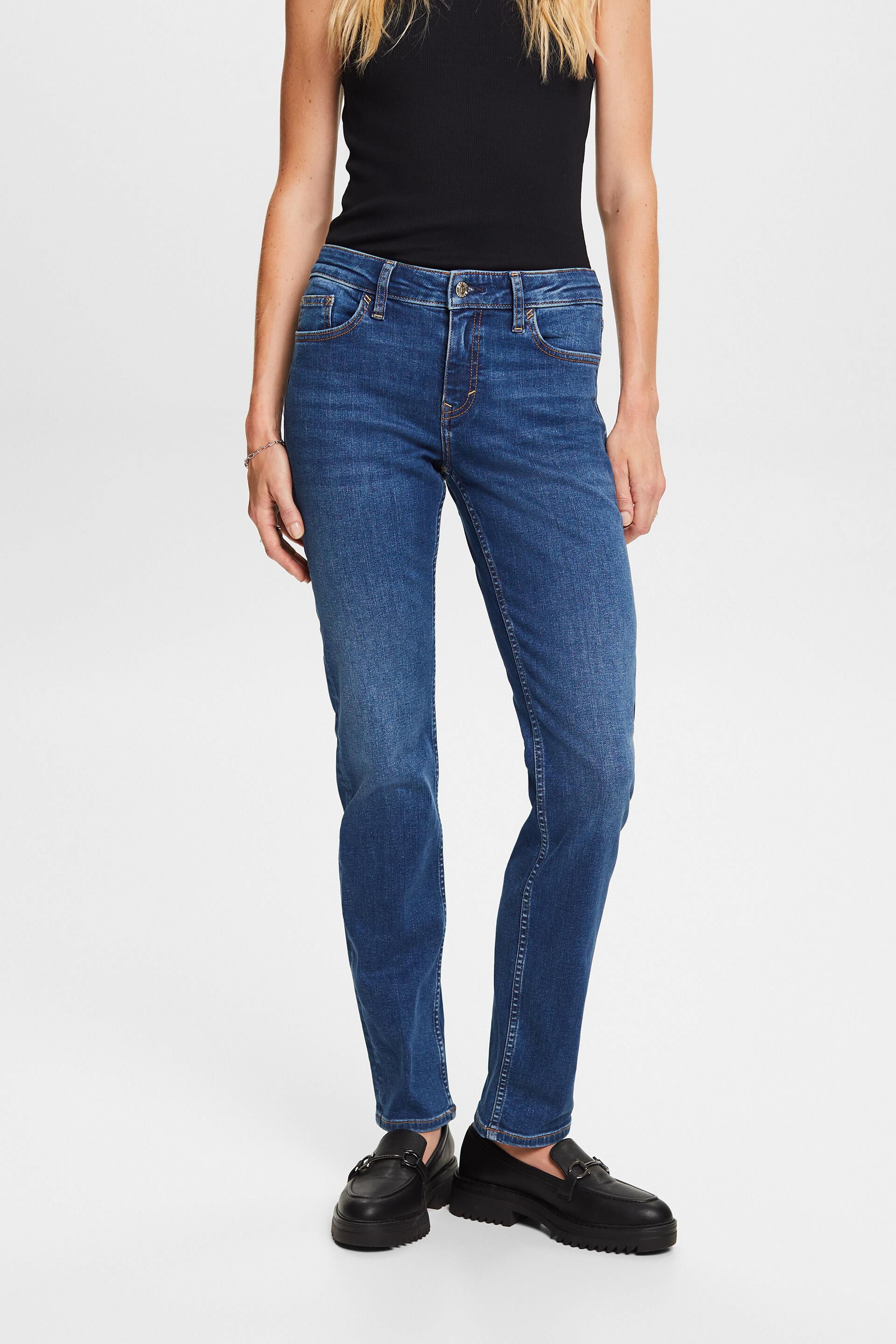 Straight leg stretch jeans, cotton blend