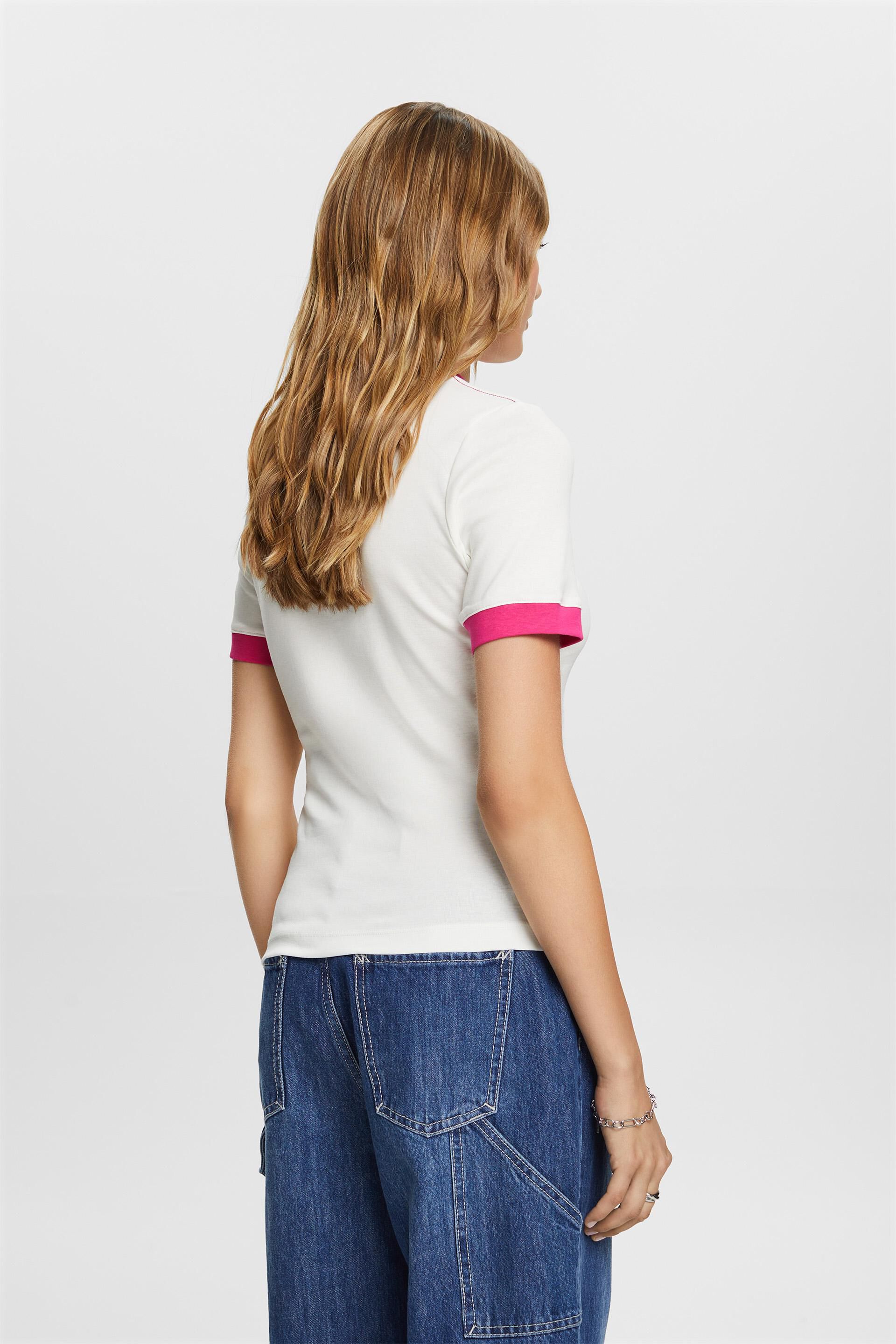 Esprit Damen T-Shirt aus mit Baumwolljersey Logo