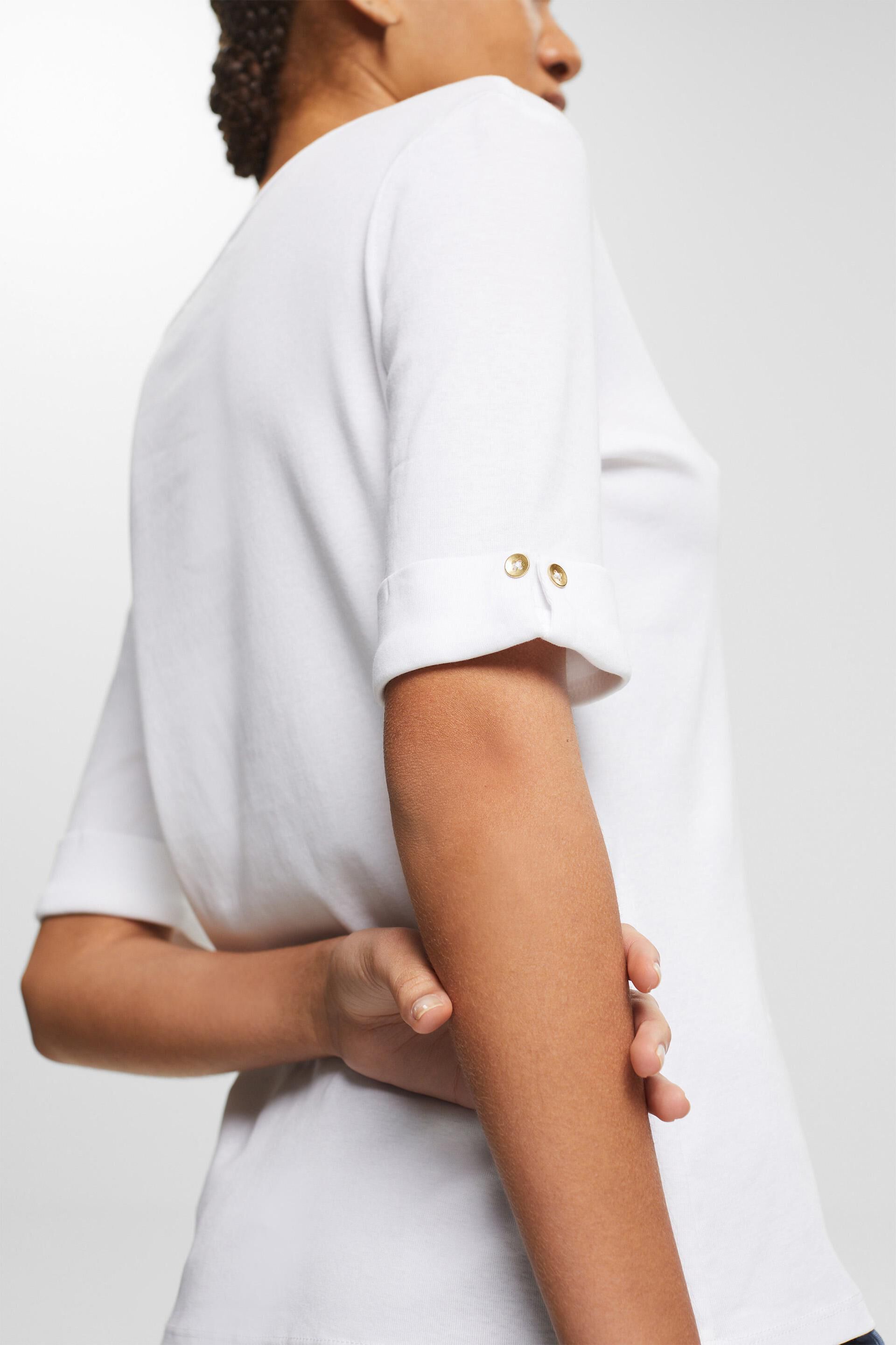 Esprit Damen T-Shirt aus Bio-Baumwolle mit Umschlagbündchen