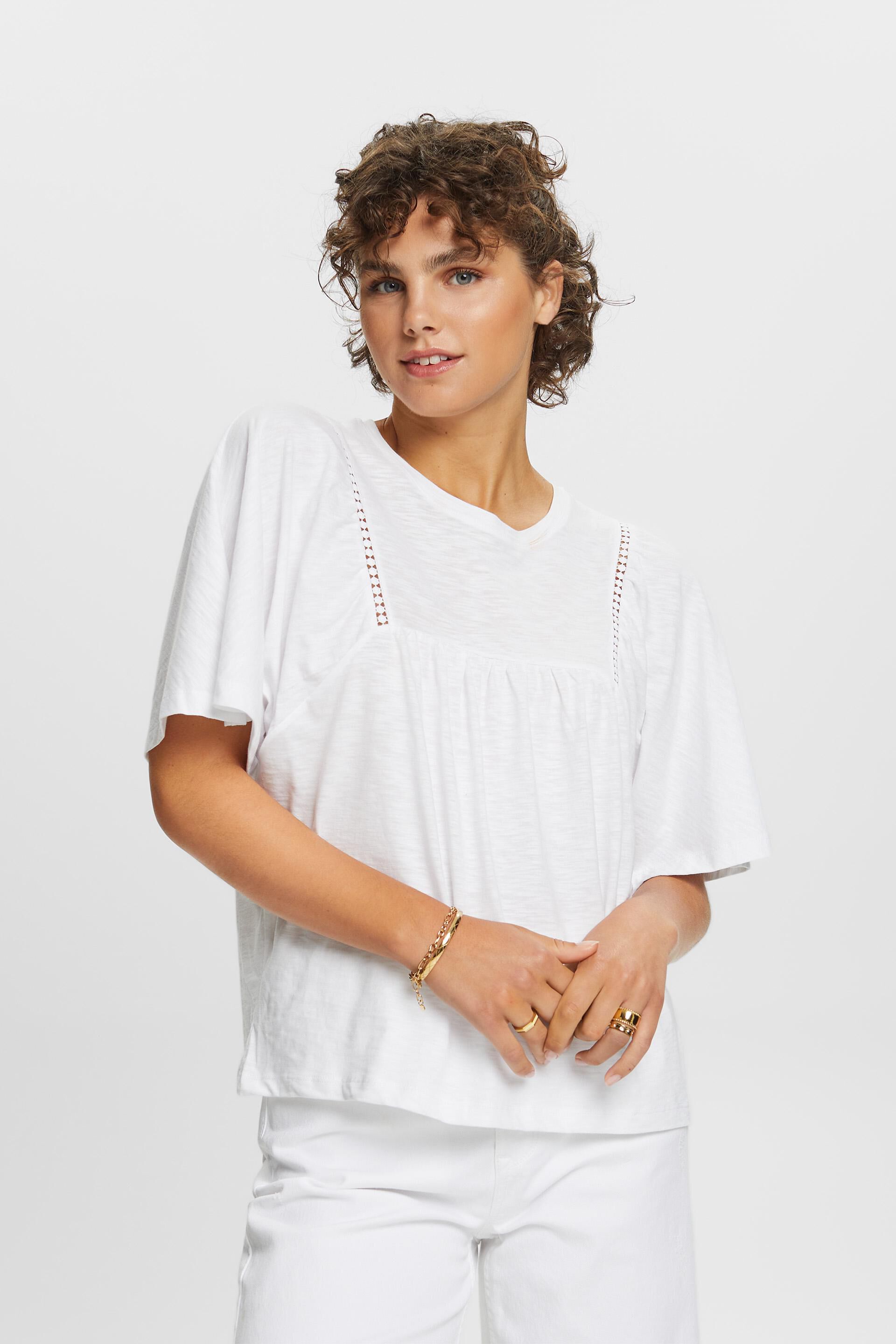 Esprit Damen Ausgestelltes T-Shirt, 100 % Baumwolle