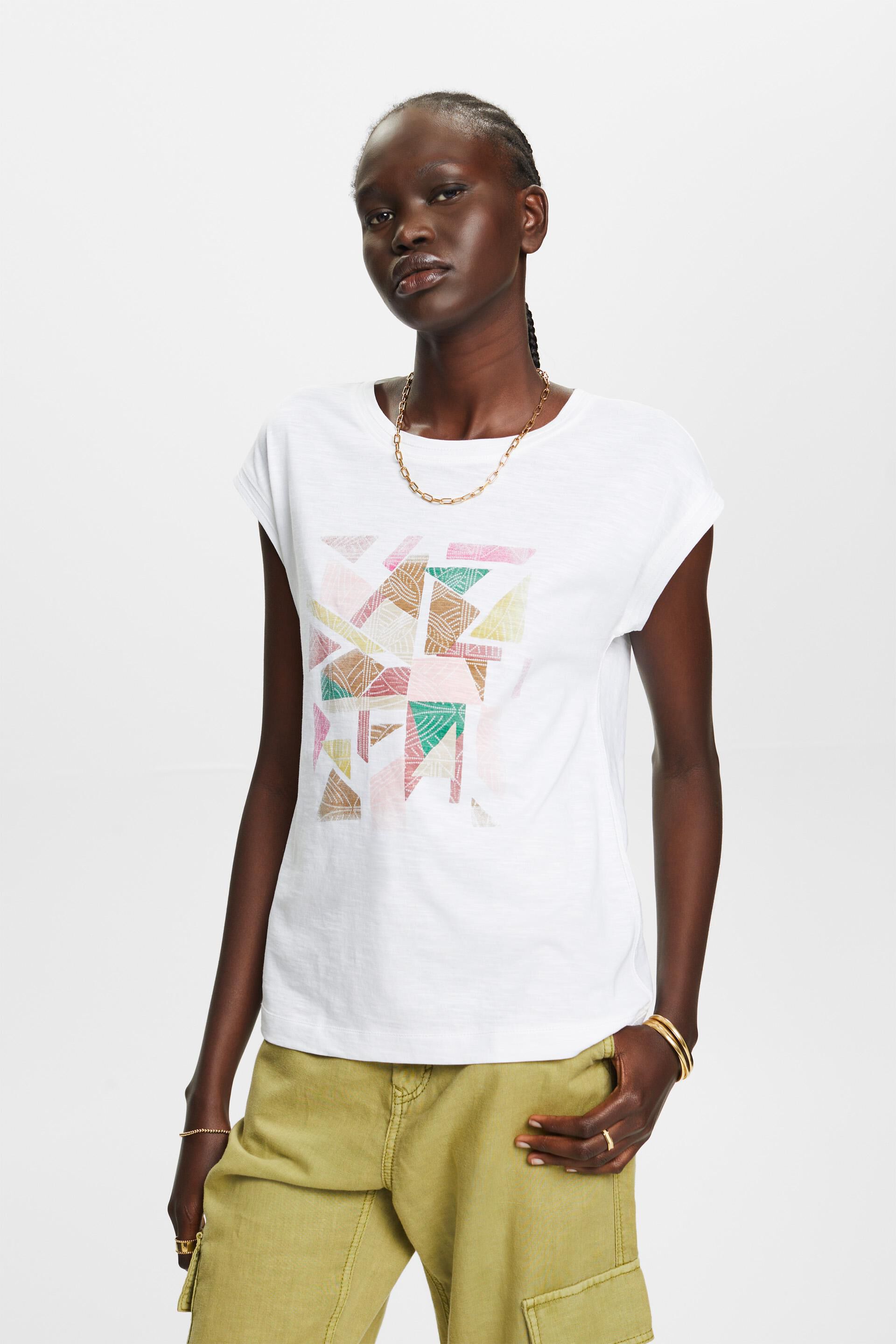 Esprit Damen T-shirt with print, 100% cotton