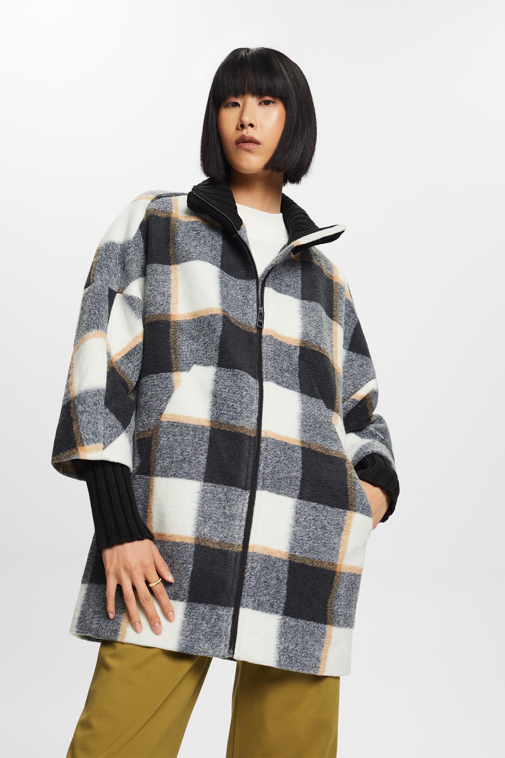 Esprit checked jacket longline Recycled: