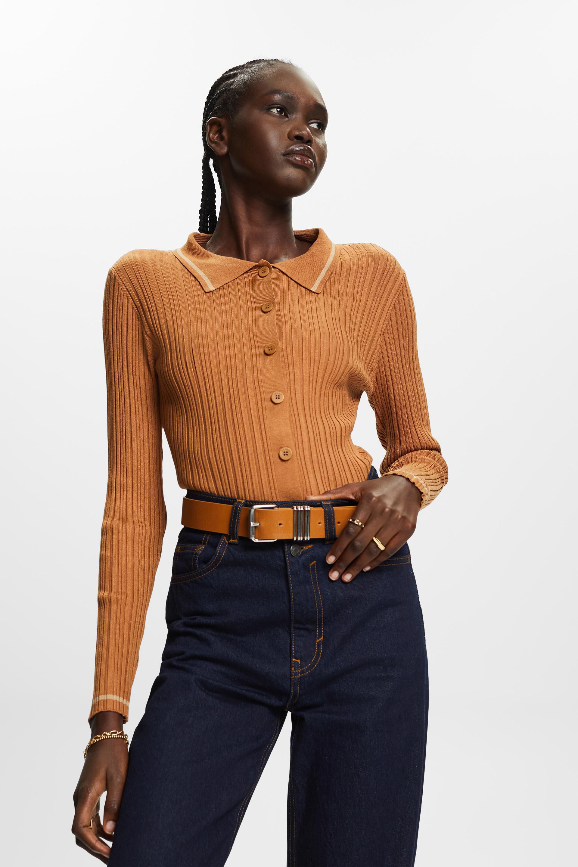 Button Front Knit Polo Top