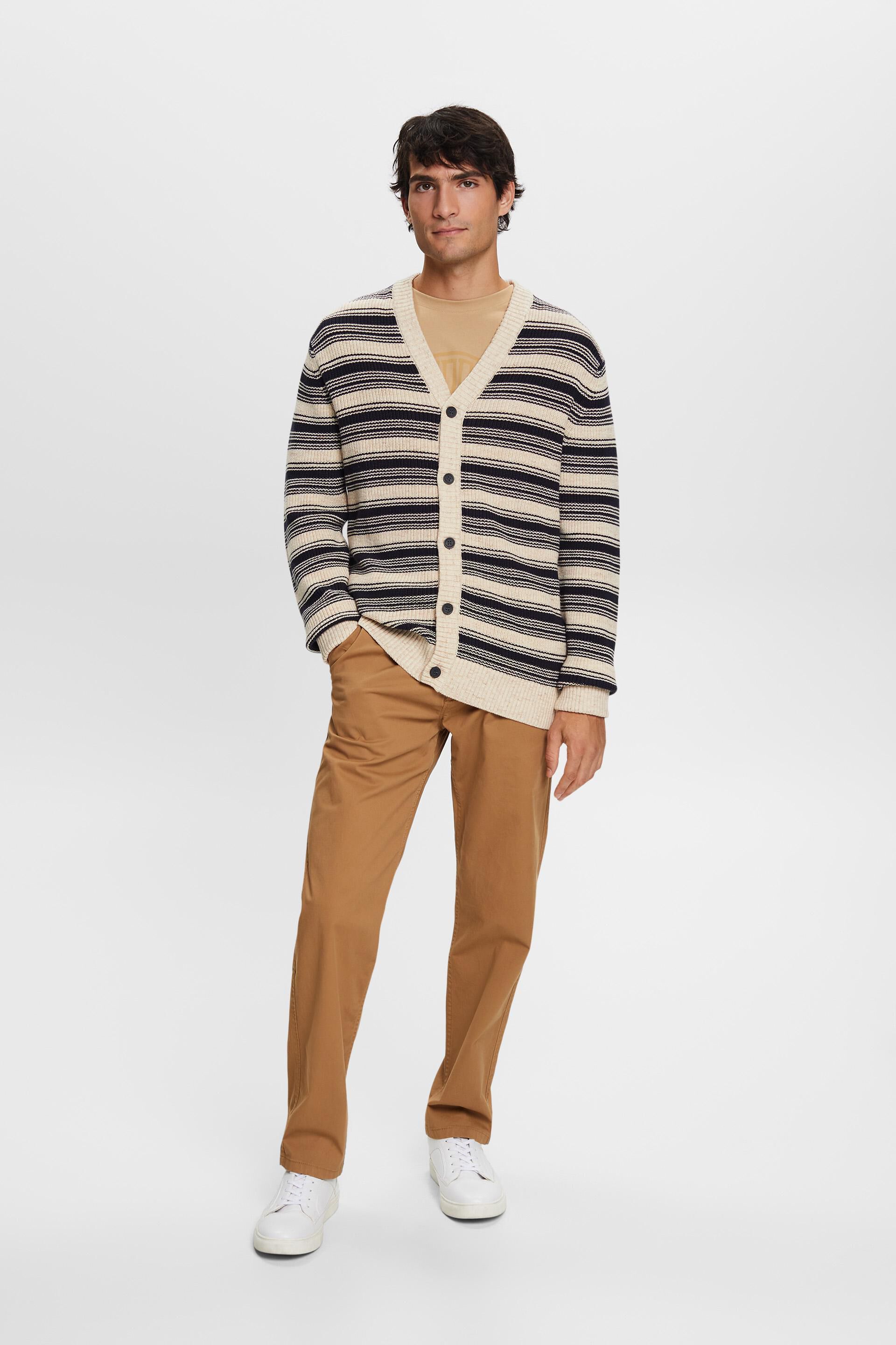 Esprit Striped cotton cardigan, V-neck 100%