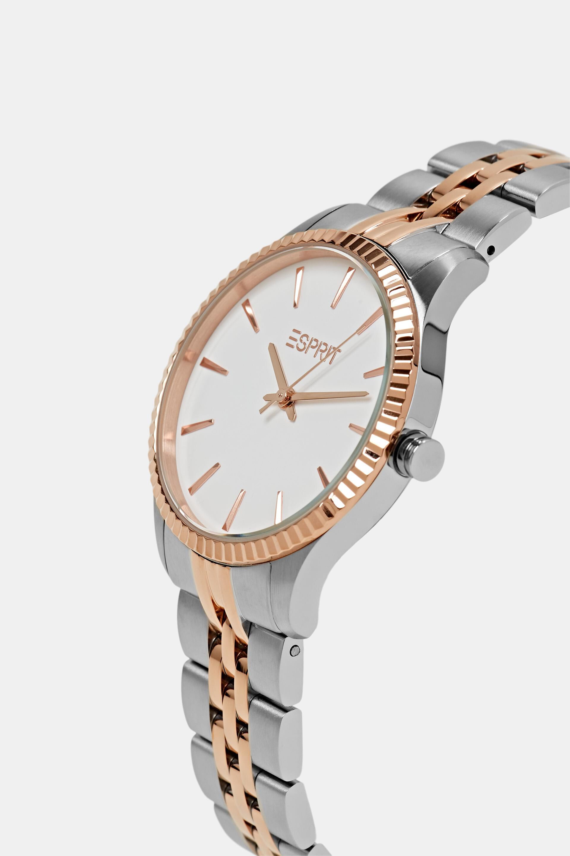 Esprit Online Store Zweifarbige Uhr mit Lünette gewellter