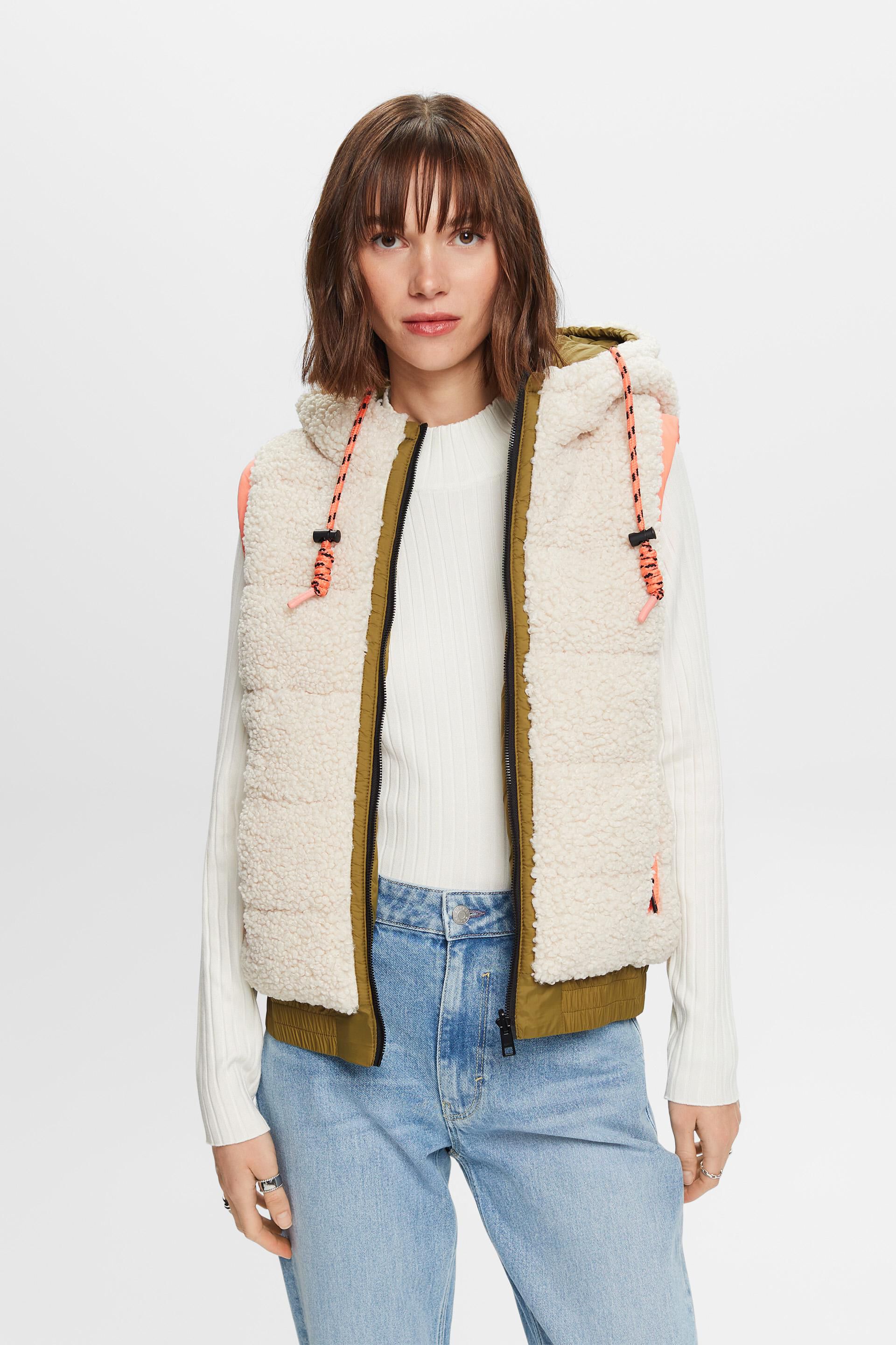 Esprit Damen Recycled: reversible waistcoat with teddy fur