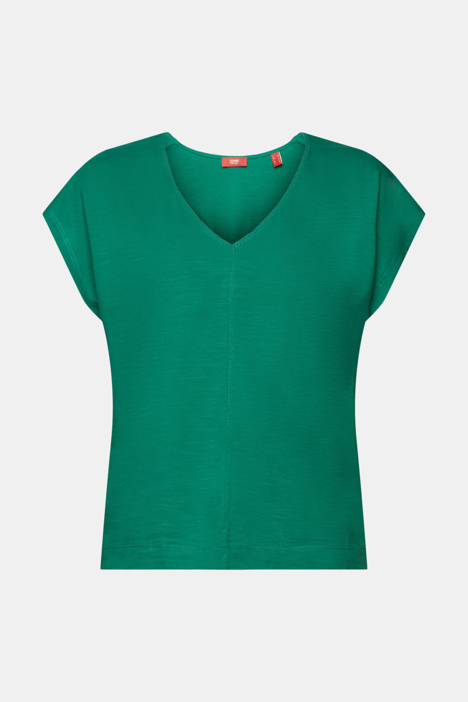 Esprit % T-Shirt mit und Baumwolle V-Ausschnitt Ziernaht, 100
