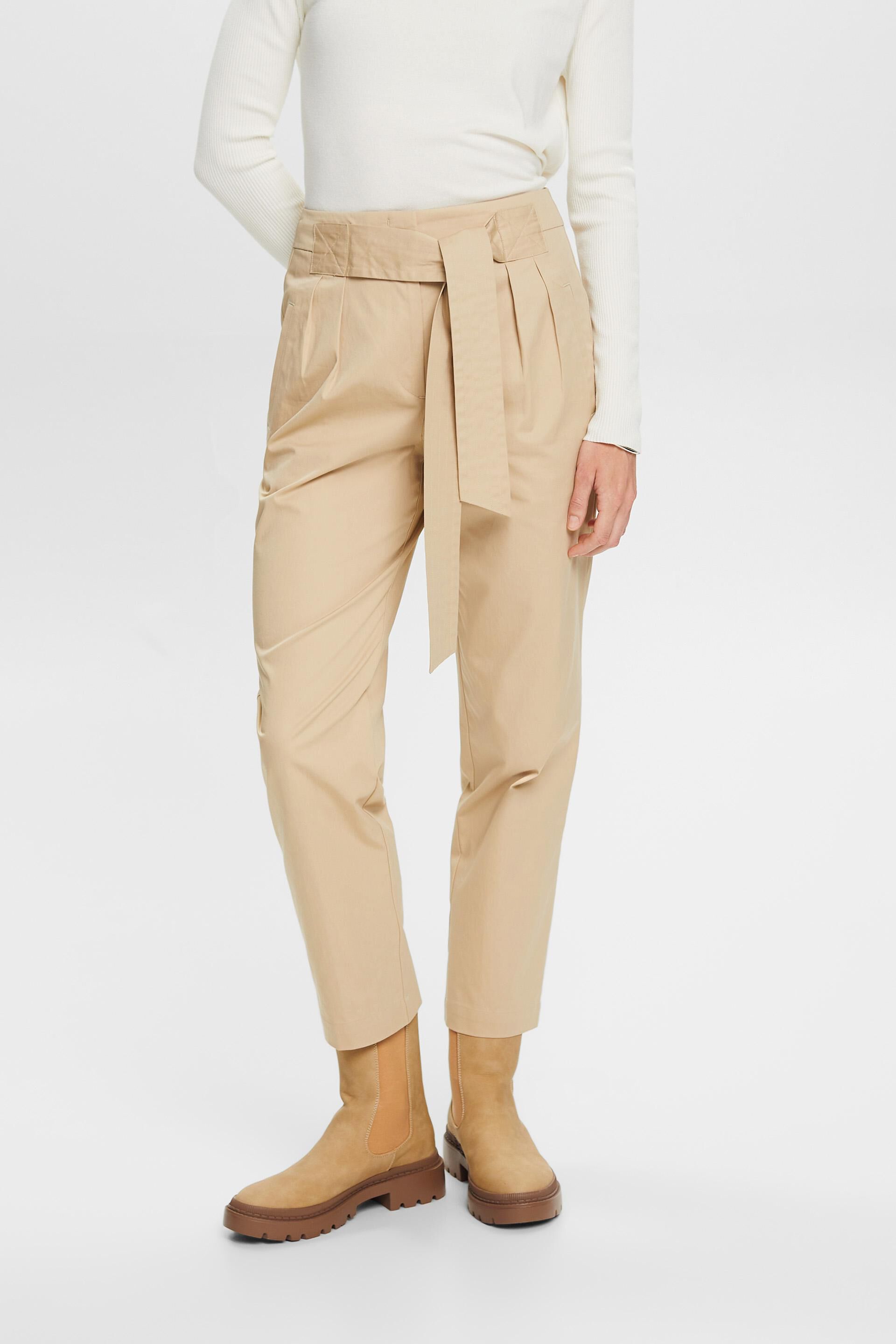 Esprit Damen Chino trousers with a fixed tie belt, 100% cotton