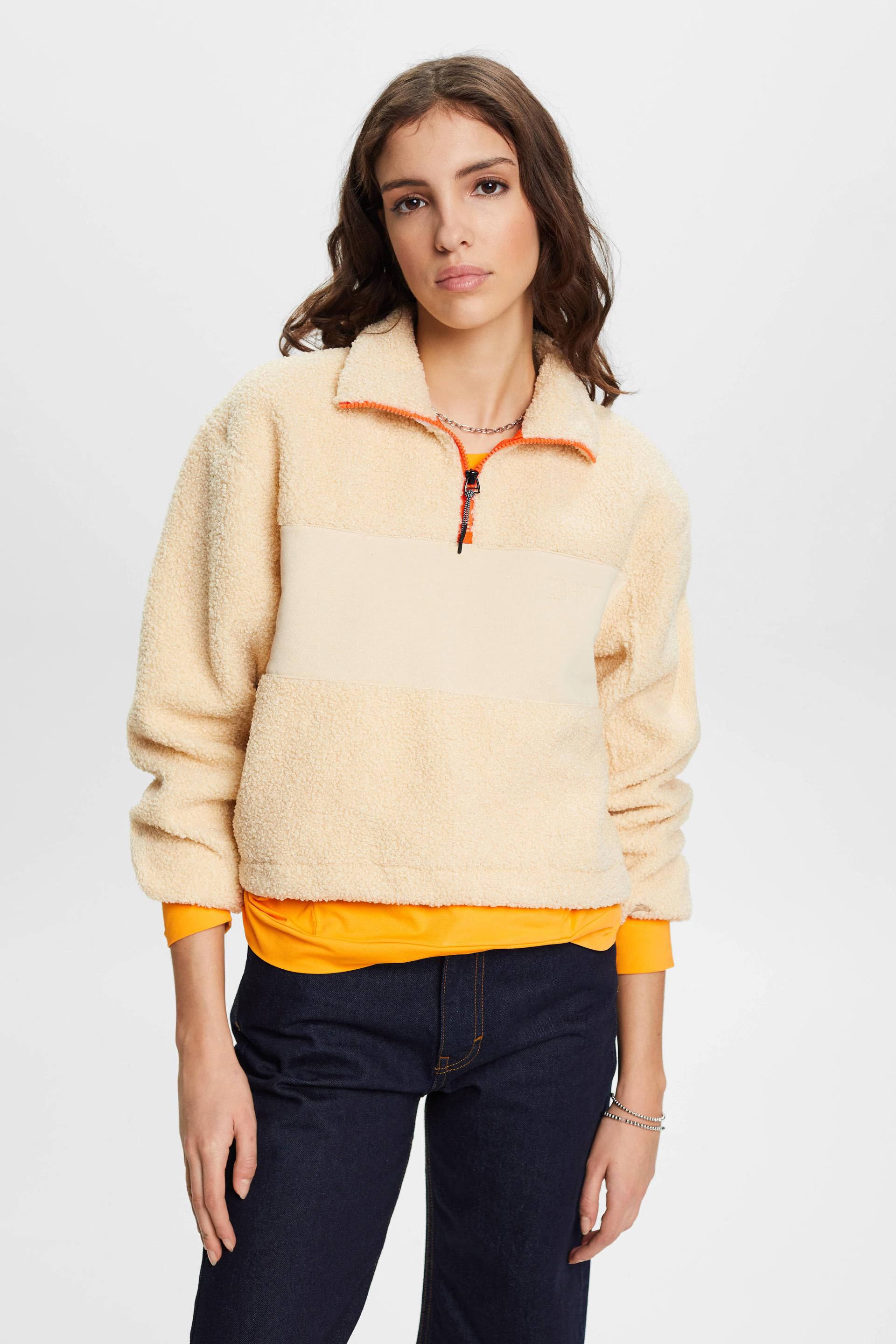 Esprit Damen Sweatshirt mit gemischtem Material Reißverschluss halbem aus