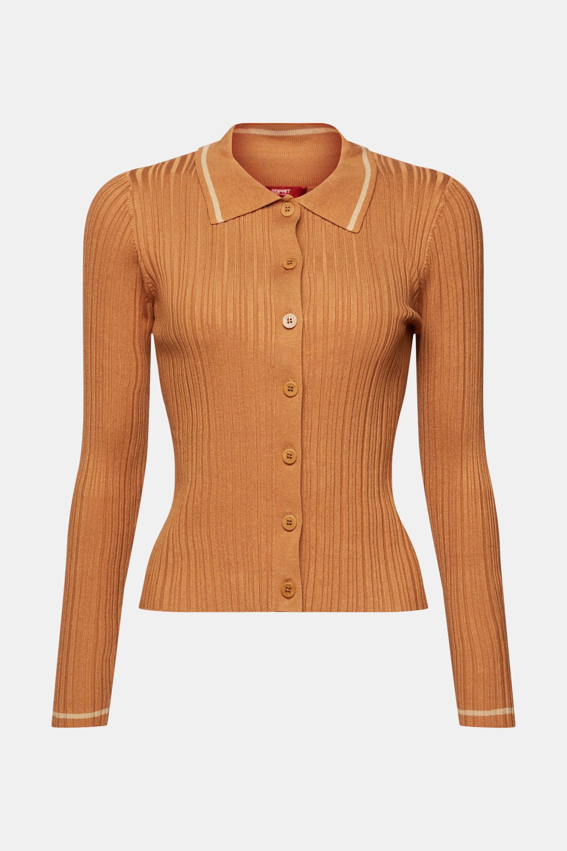 Esprit Damen Poloshirt aus mit Knopfleiste Strick vorne