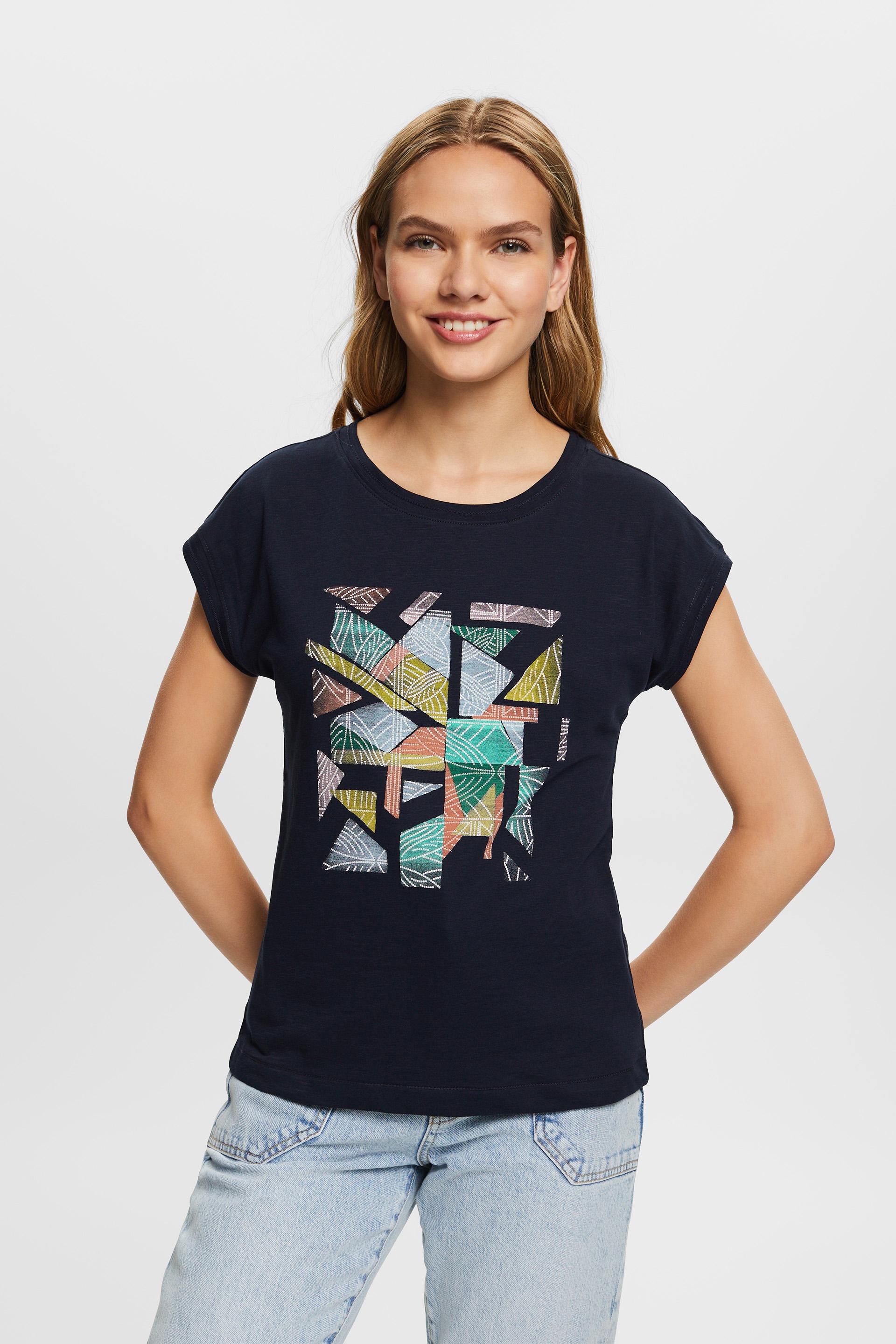Esprit Damen T-Shirt mit Aufdruck, 100 Baumwolle 