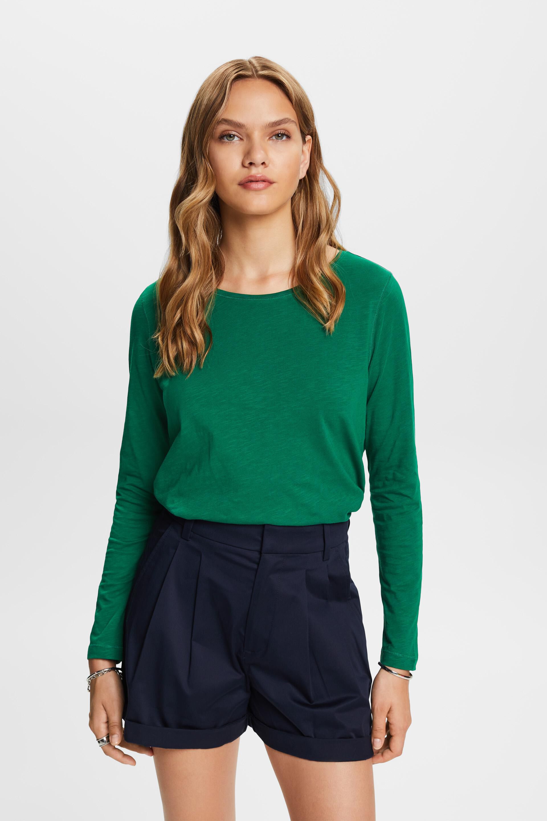 Esprit Damen Jersey-Langarmshirt, 100 % Baumwolle