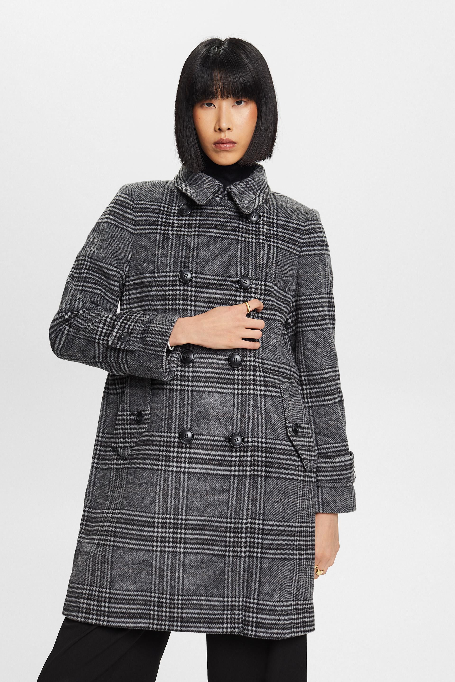 Esprit wool cashmere coat with blend checked Recycelt: