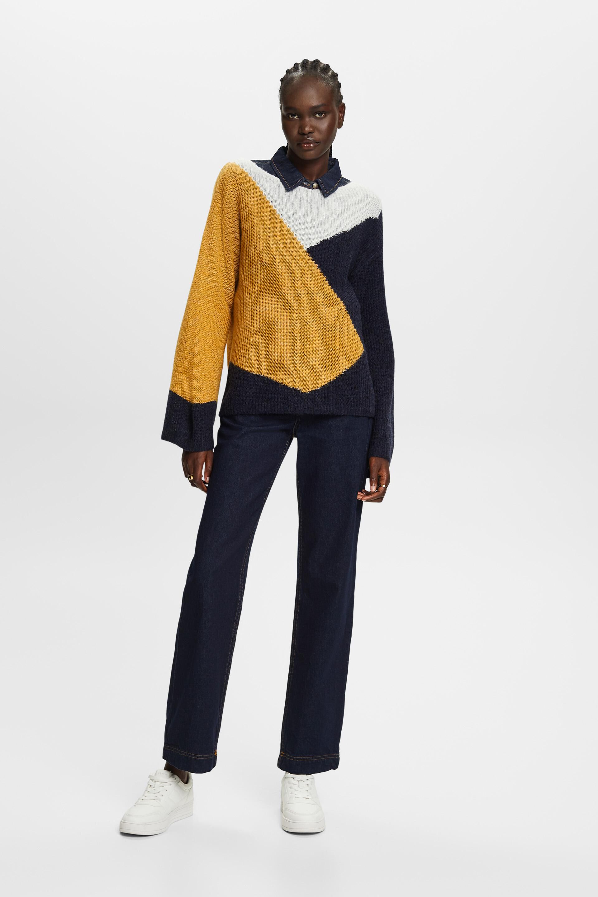 Esprit Damen Colourblock-Pullover aus Wollmischung
