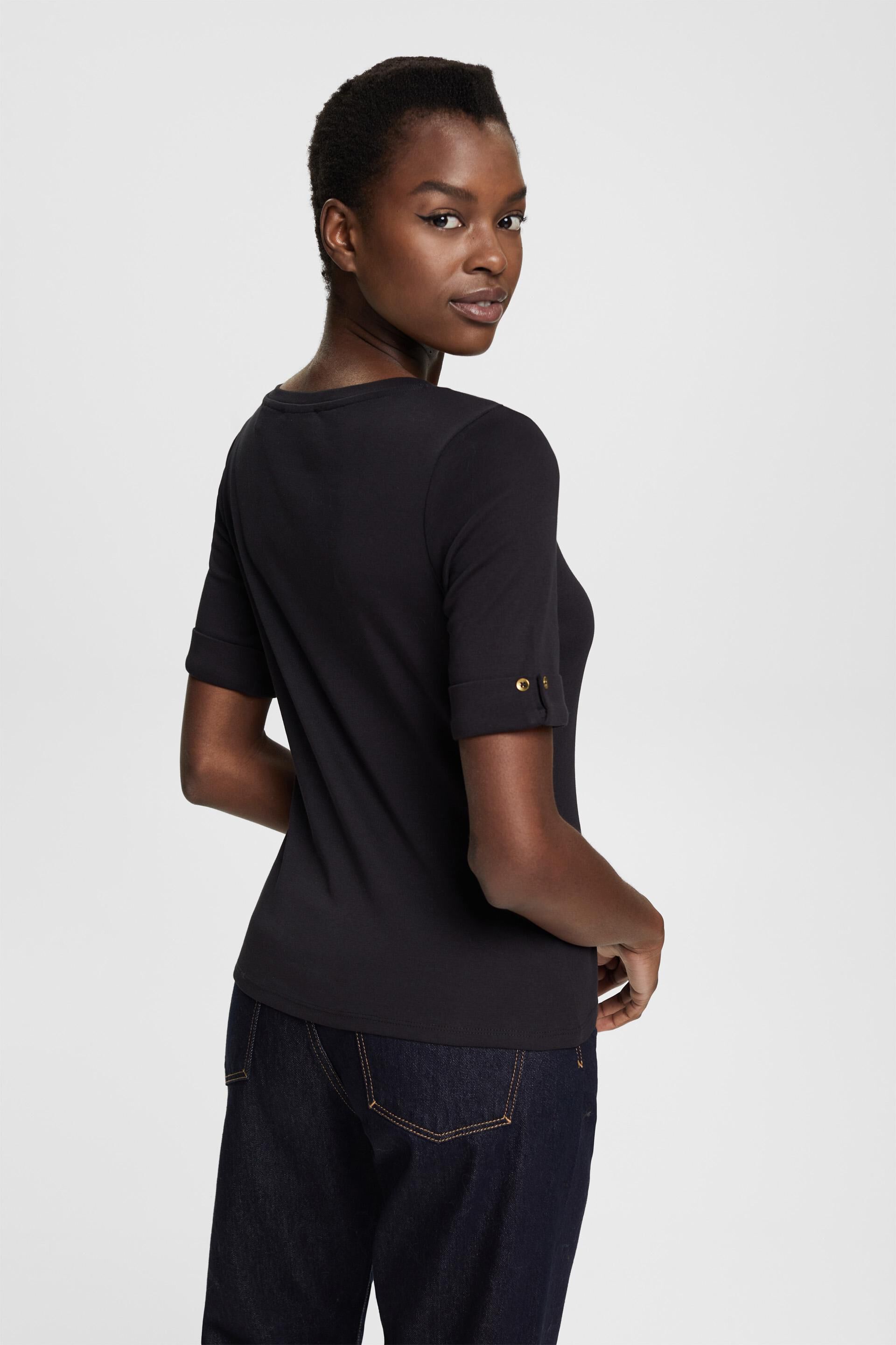 Esprit T-Shirt Umschlagbündchen aus Bio-Baumwolle mit