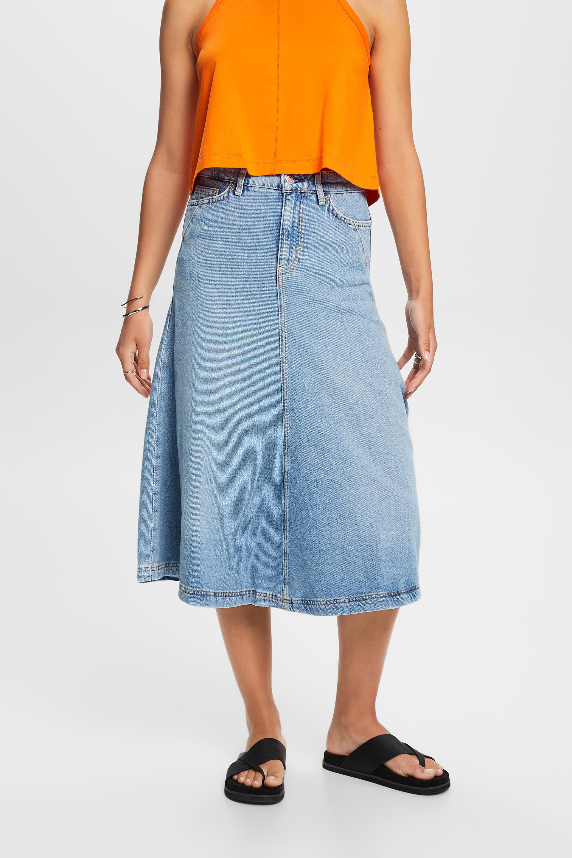 Esprit Damen Jeans midi skirt, cotton blend