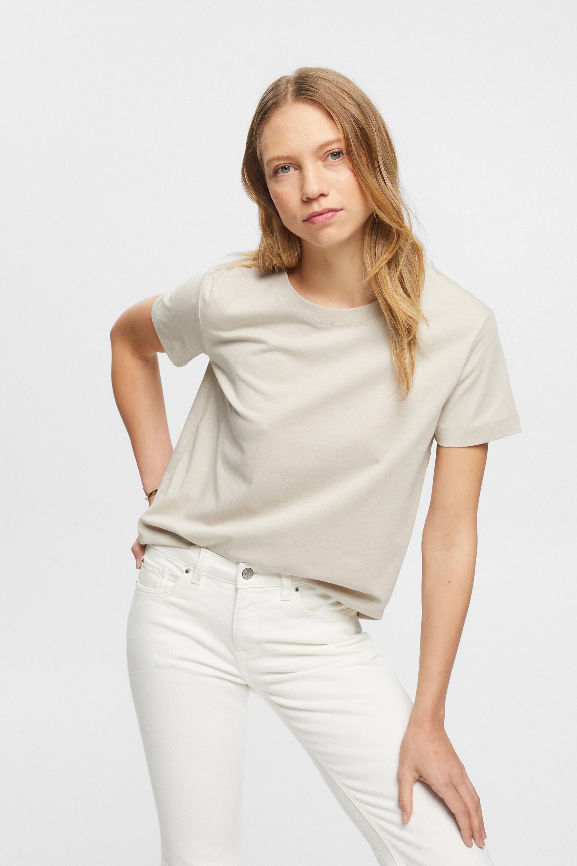 Esprit Damen T-Shirt aus Baumwolle mit Rundhalsausschnitt