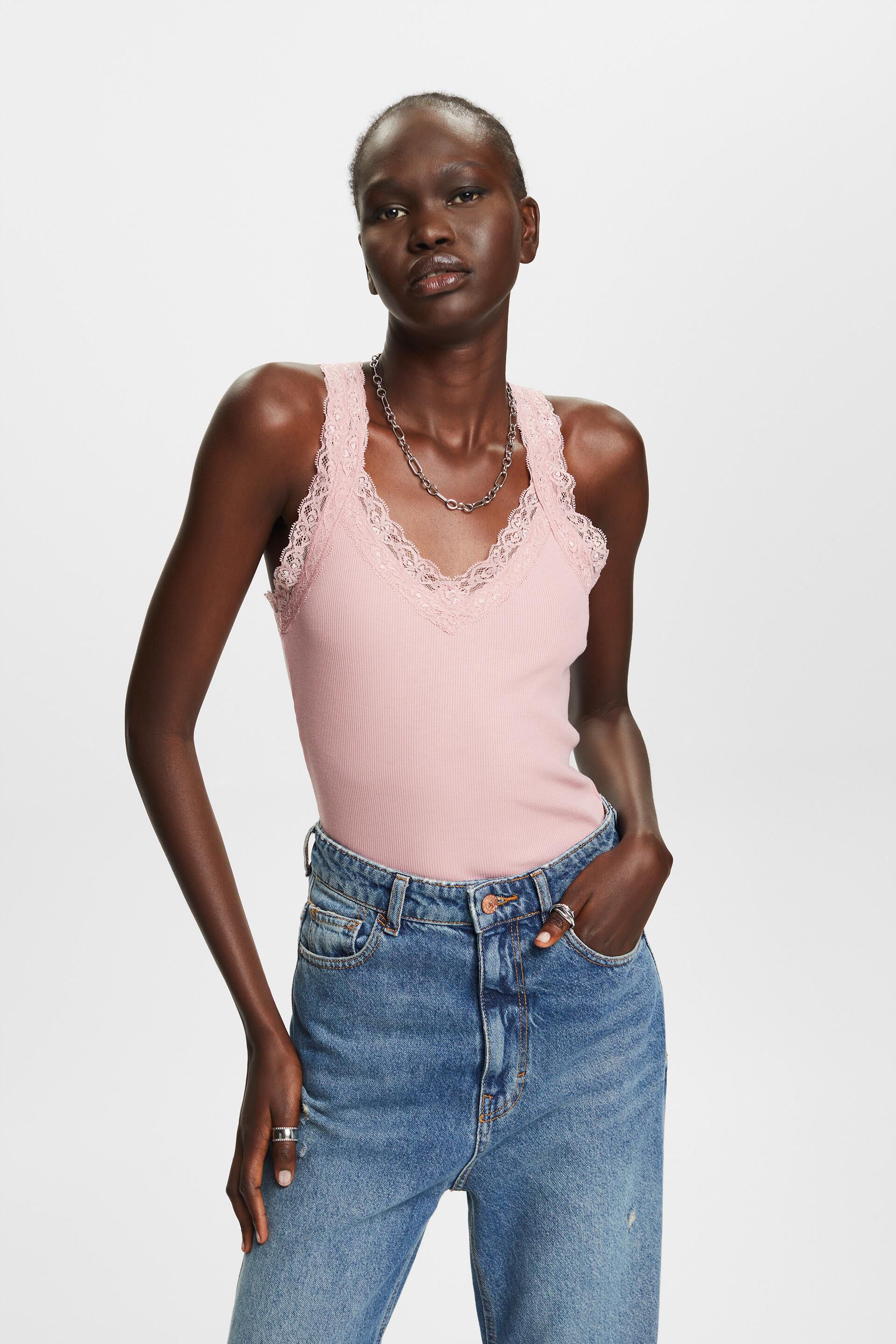 Esprit with Ribbed jersey lace top