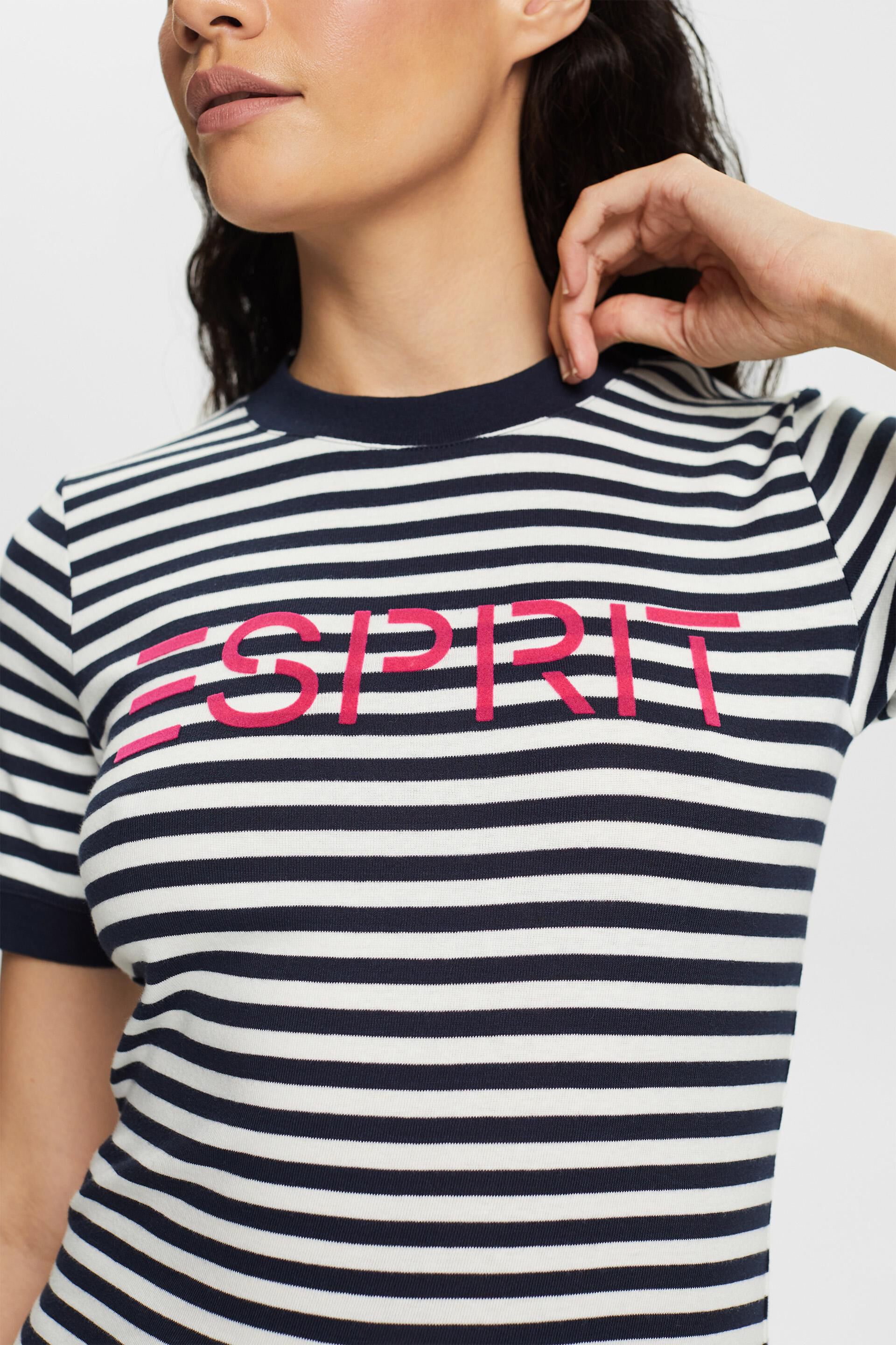 Esprit mit Gestreiftes Logo-Print Baumwoll-T-Shirt