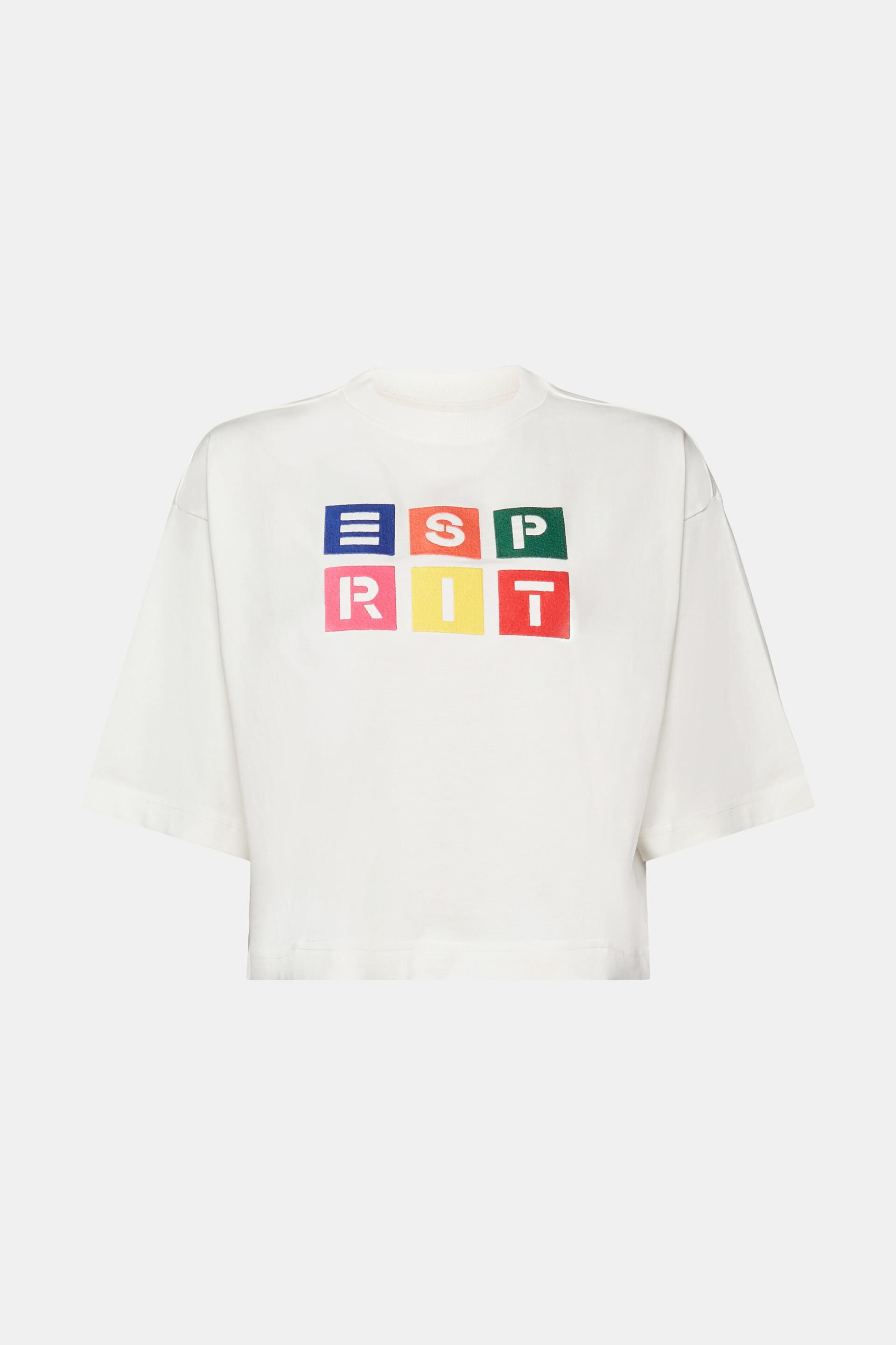Esprit Damen T-Shirt mit aufgesticktem Logo, Baumwolle 100 