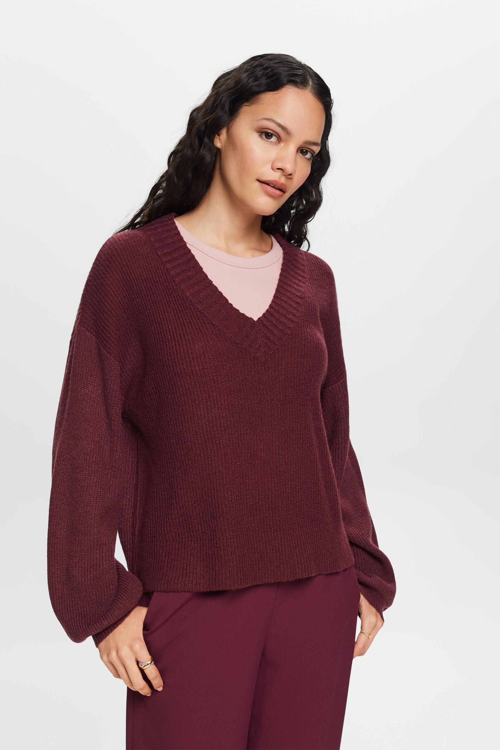 Esprit Damen V-neck jumper, wool blend