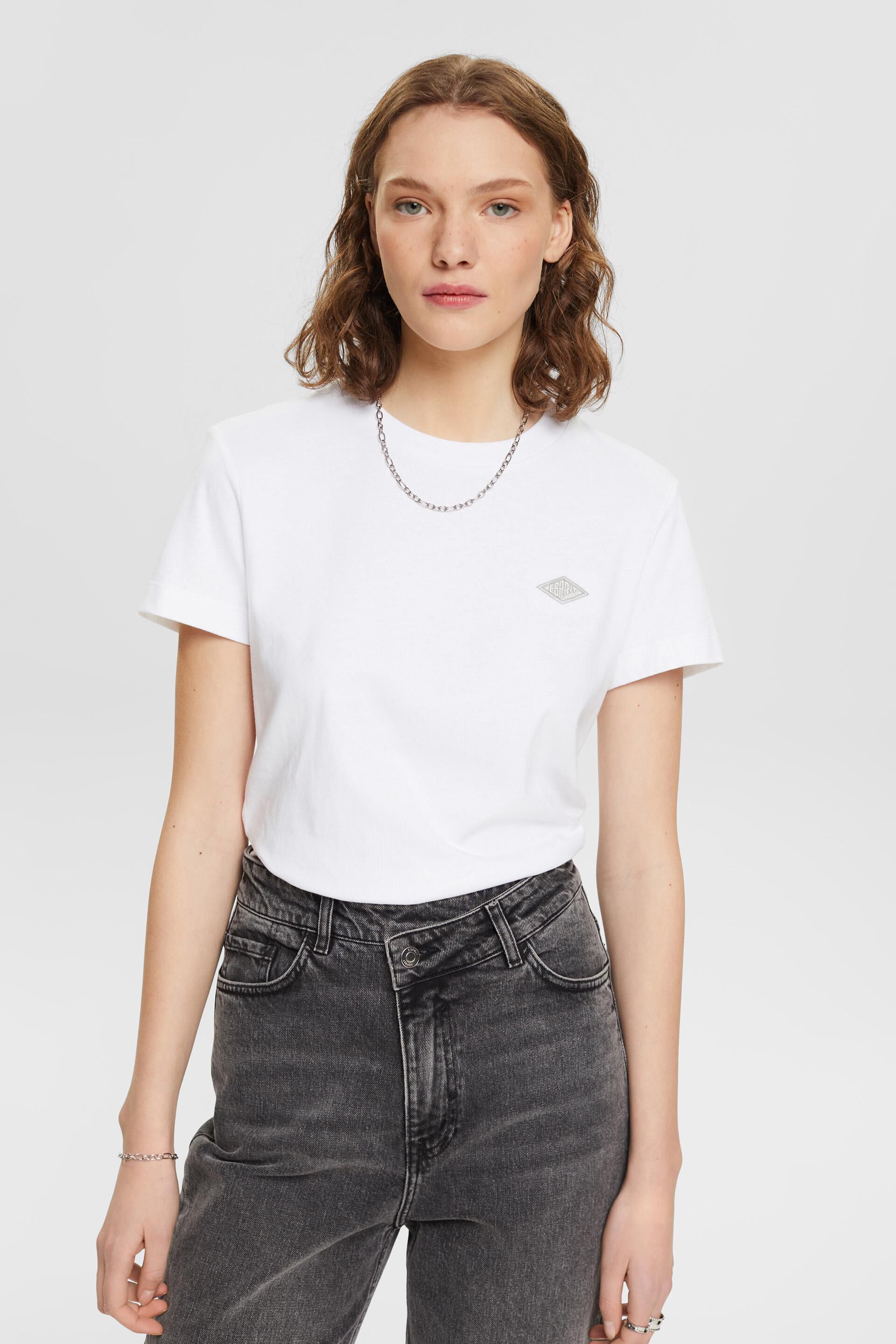 Esprit Damen Baumwoll-T-Shirt mit gesticktem Logo