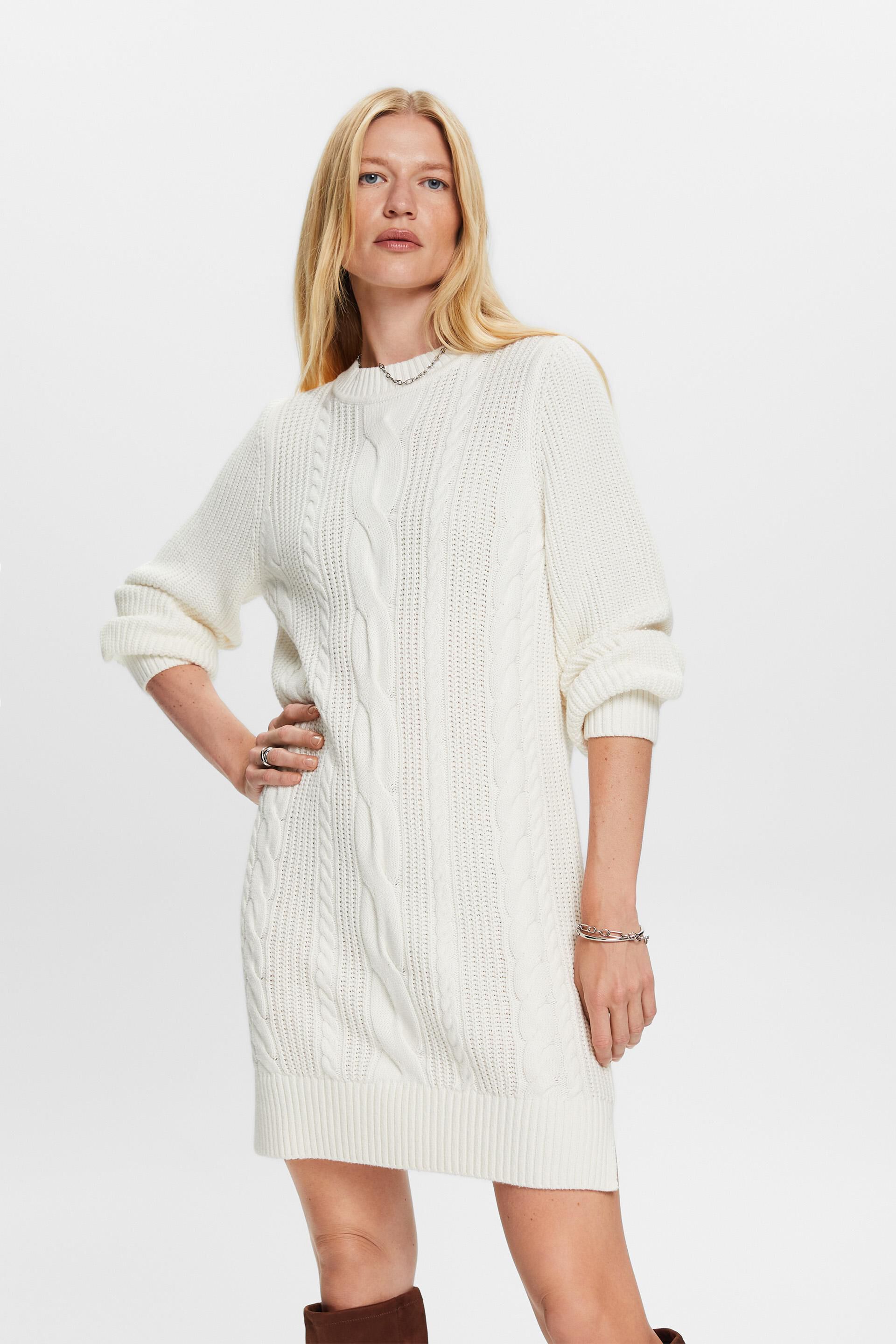 Esprit Damen Pulloverkleid aus Wollmischung mit Zopfmuster