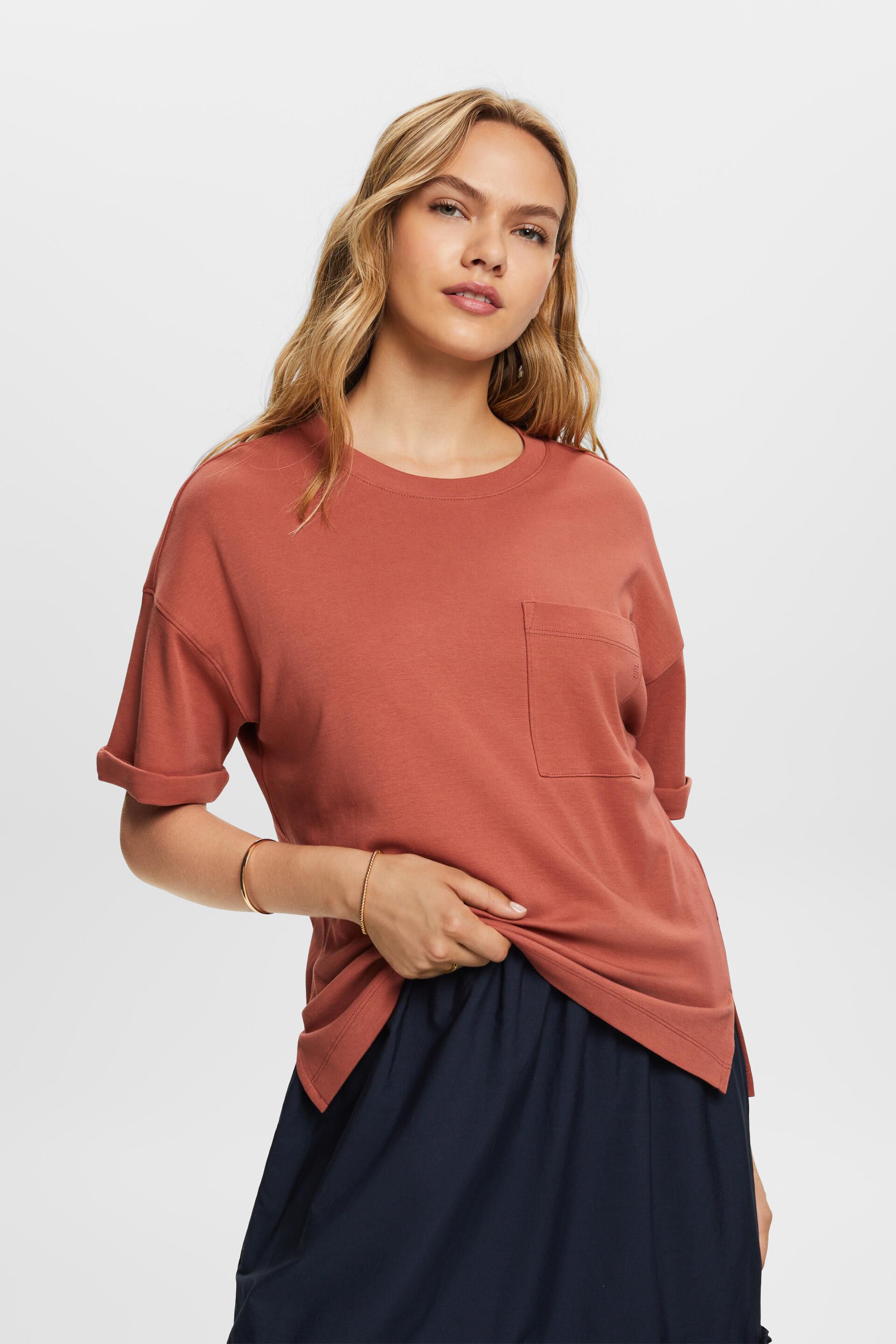 Esprit Damen Oversized t-shirt with a patch pocket