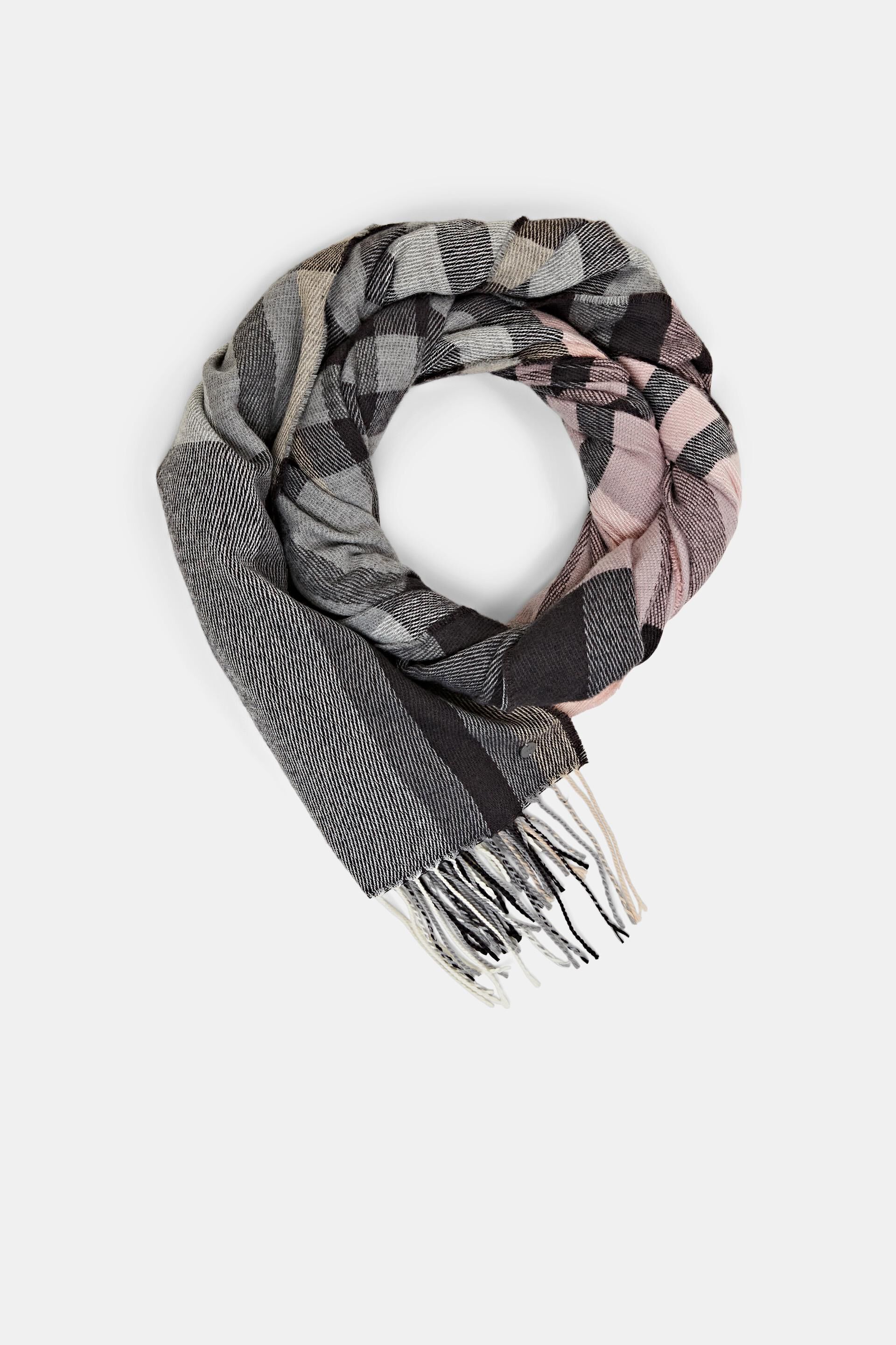 Esprit Online Store Recycled: checked scarf with fringes