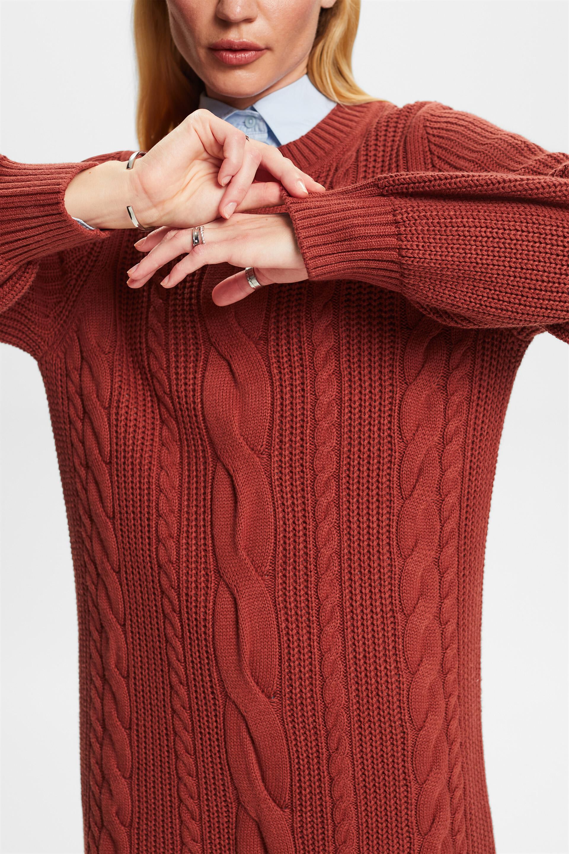 Esprit Damen Pulloverkleid aus Wollmischung mit Zopfmuster