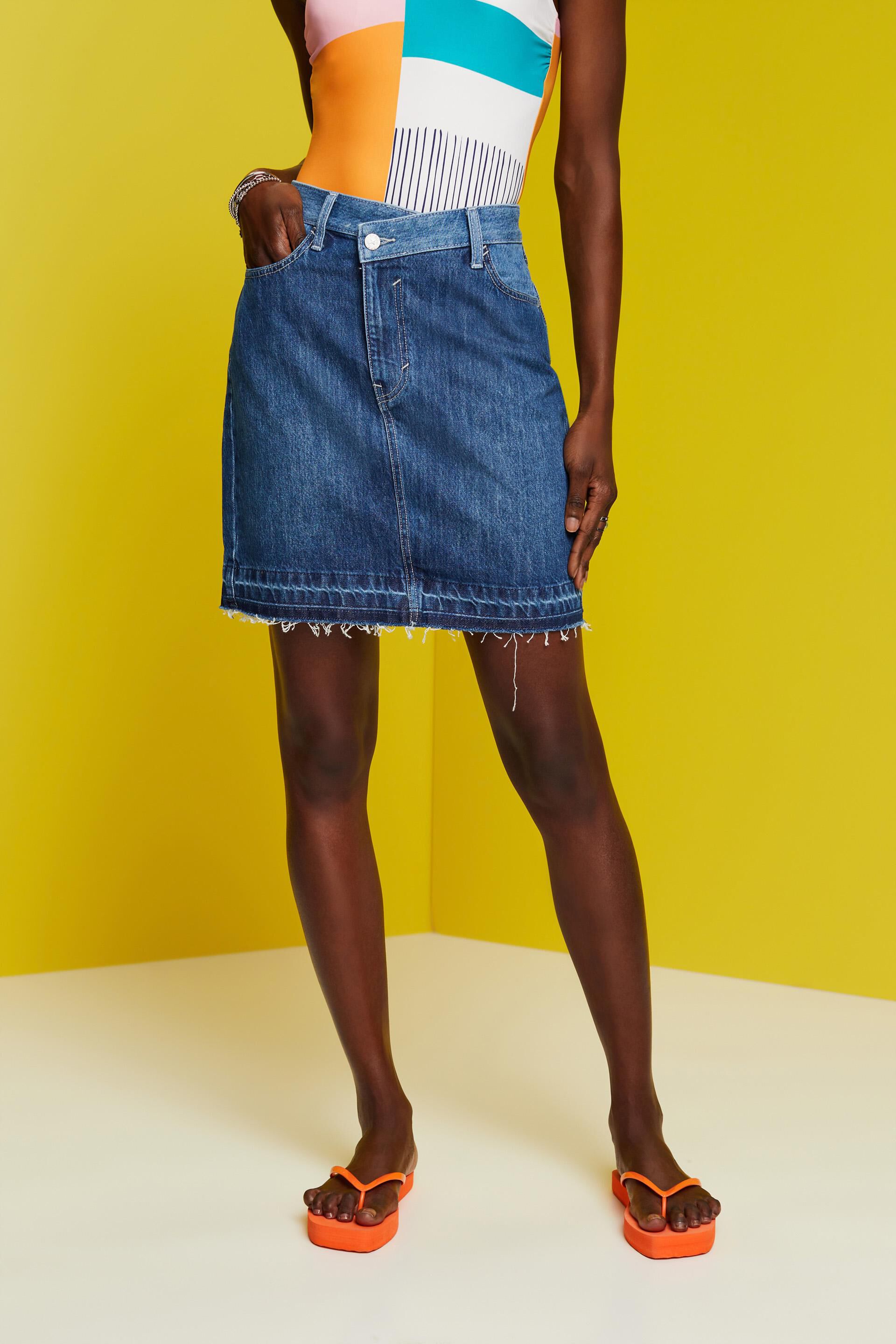 Esprit Damen Jeans mini skirt with an asymmetric hem