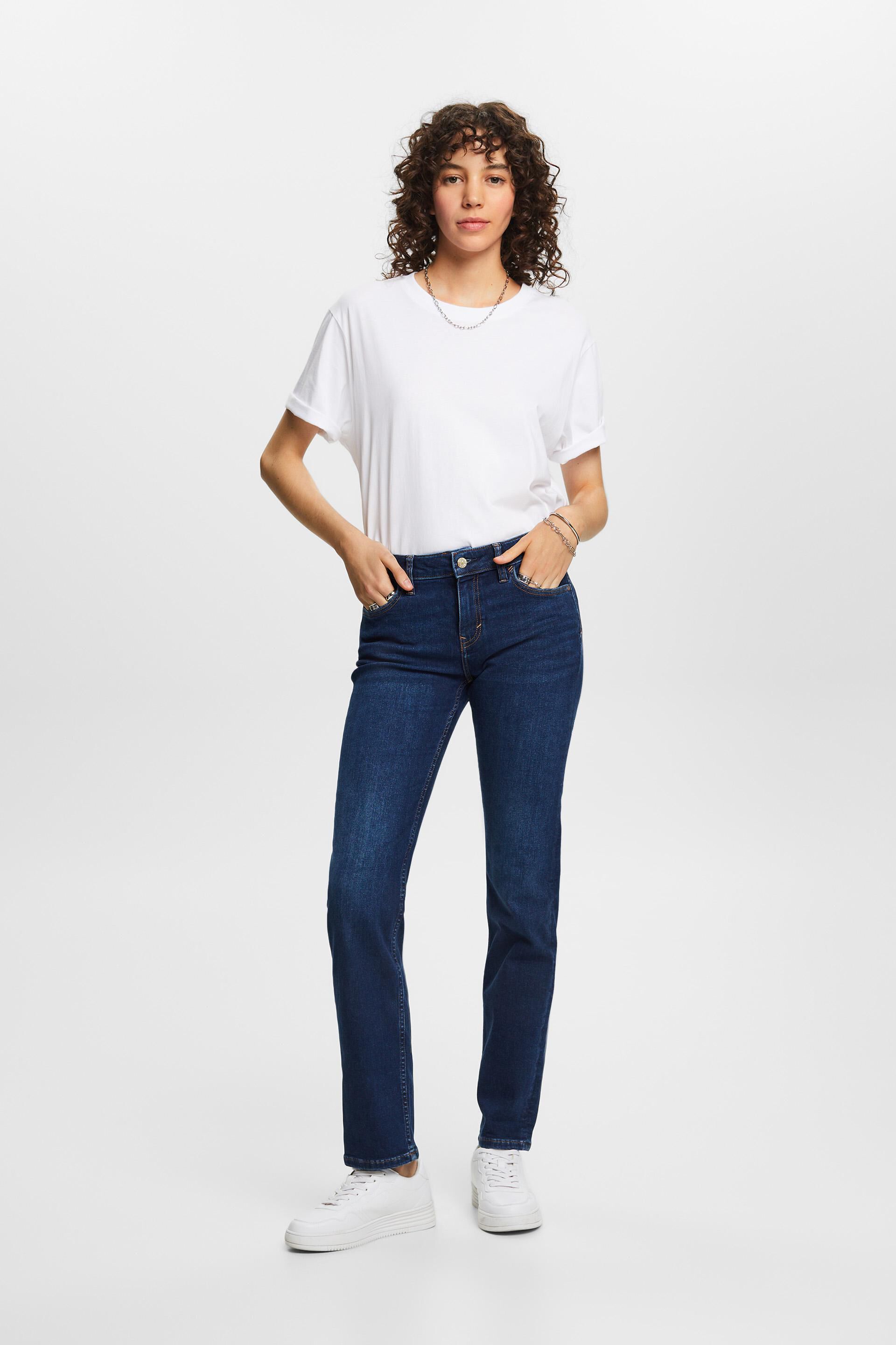 Esprit Damen Stretch-Jeans mit geradem Baumwollmischung Bein