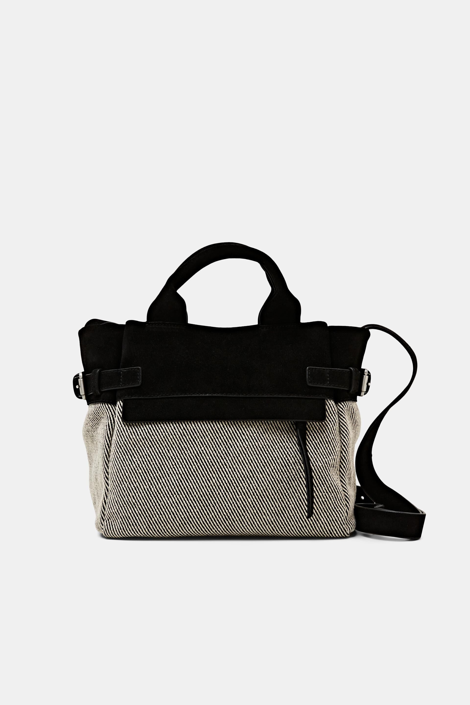 Esprit Online Store Cotton-Paneled Suede Top Handle Bag