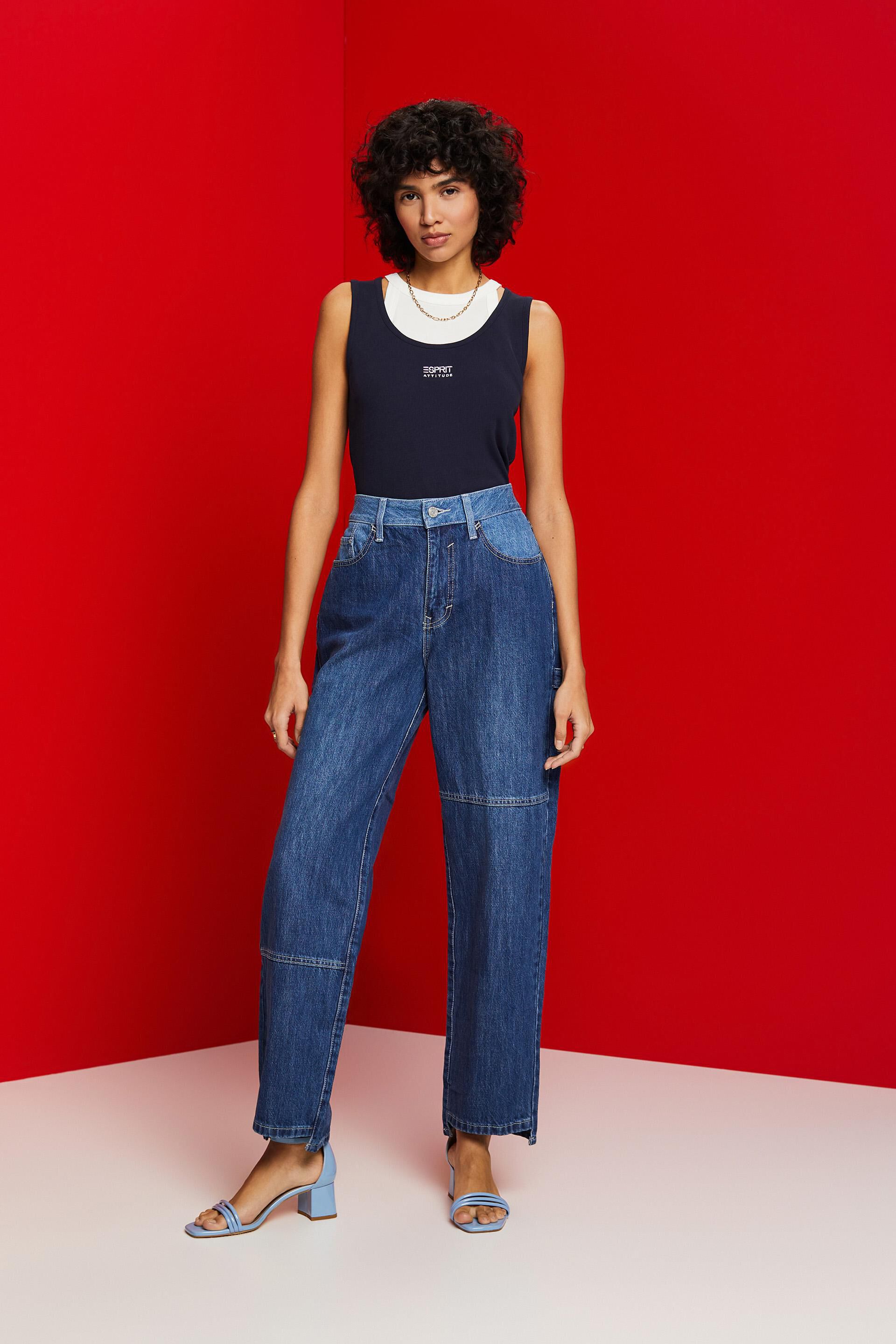 Esprit Damen Asymmetrische Jeans mit weitem Bein im 90er Stil der