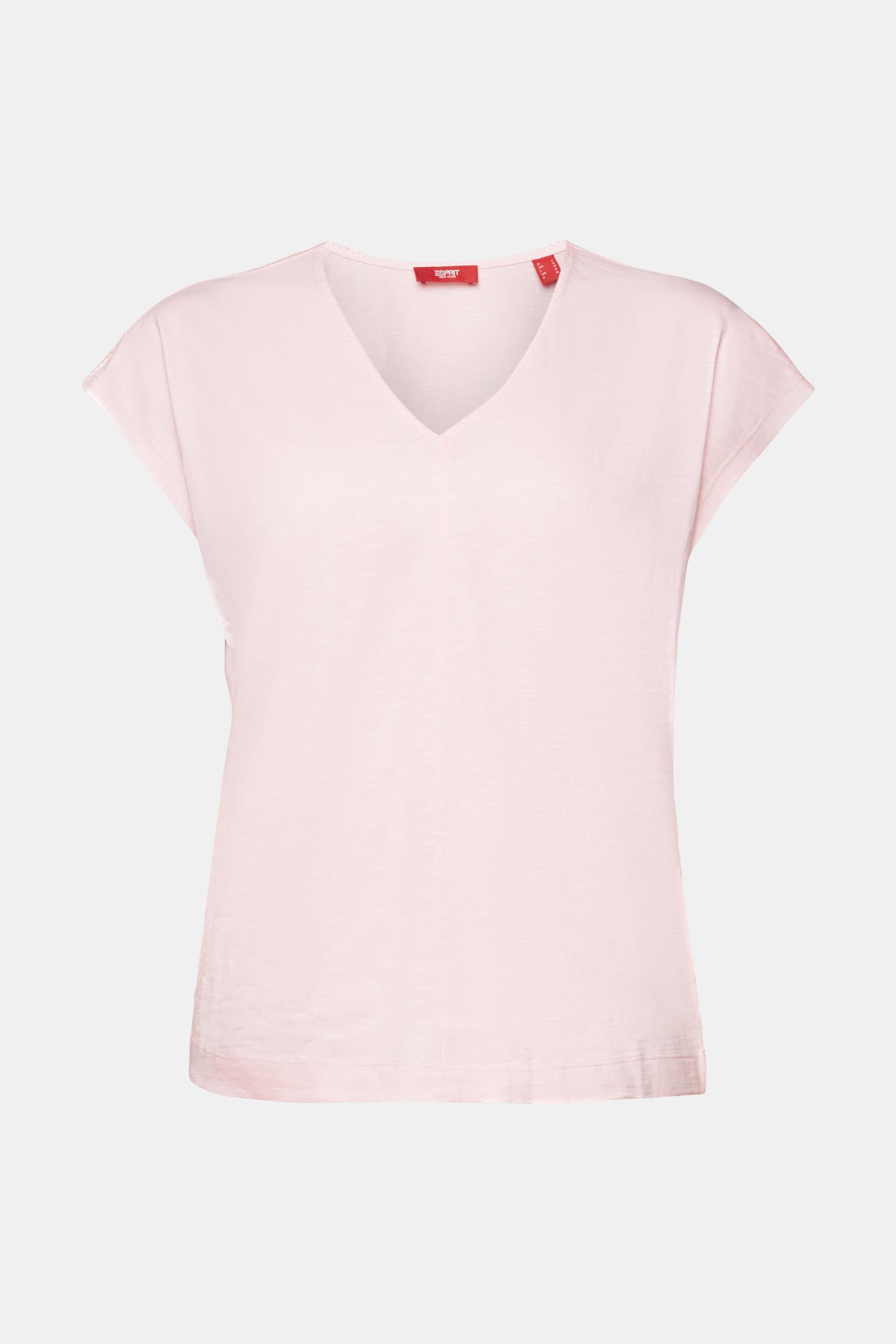 Esprit Damen T-Shirt mit V-Ausschnitt und Ziernaht, Baumwolle % 100