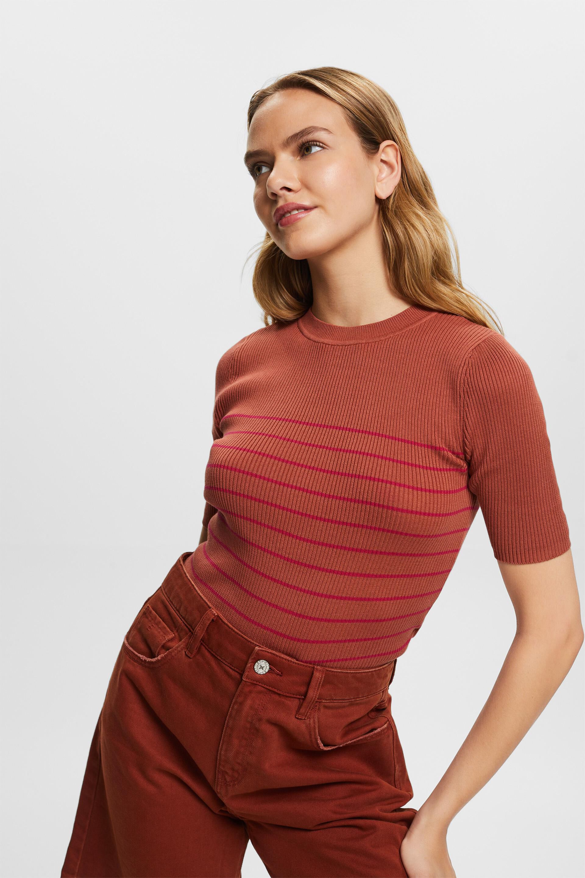 Esprit Damen Short sleeve jumper with stripes, 100% cotton