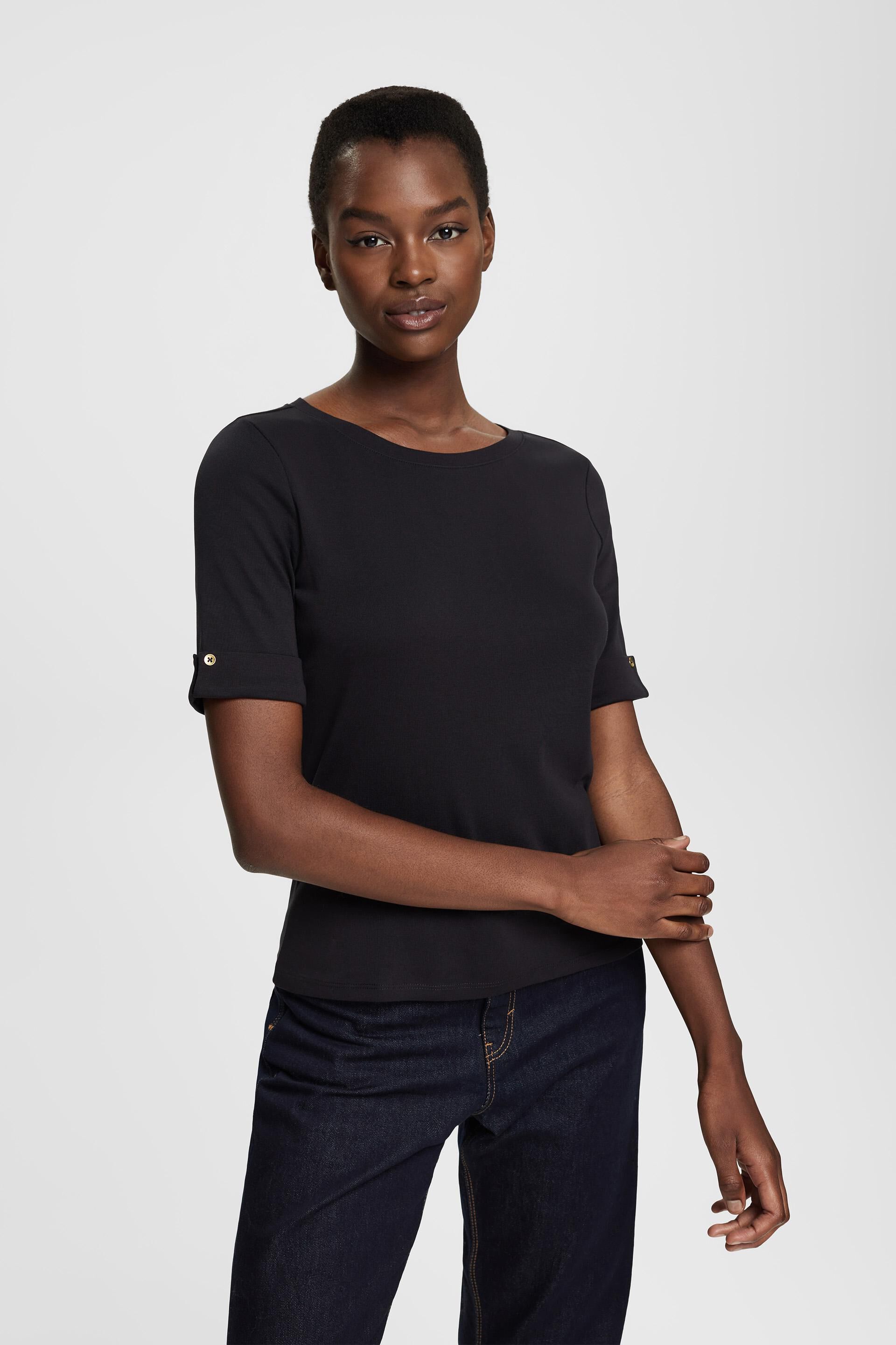 Esprit Bio-Baumwolle aus Umschlagbündchen T-Shirt mit