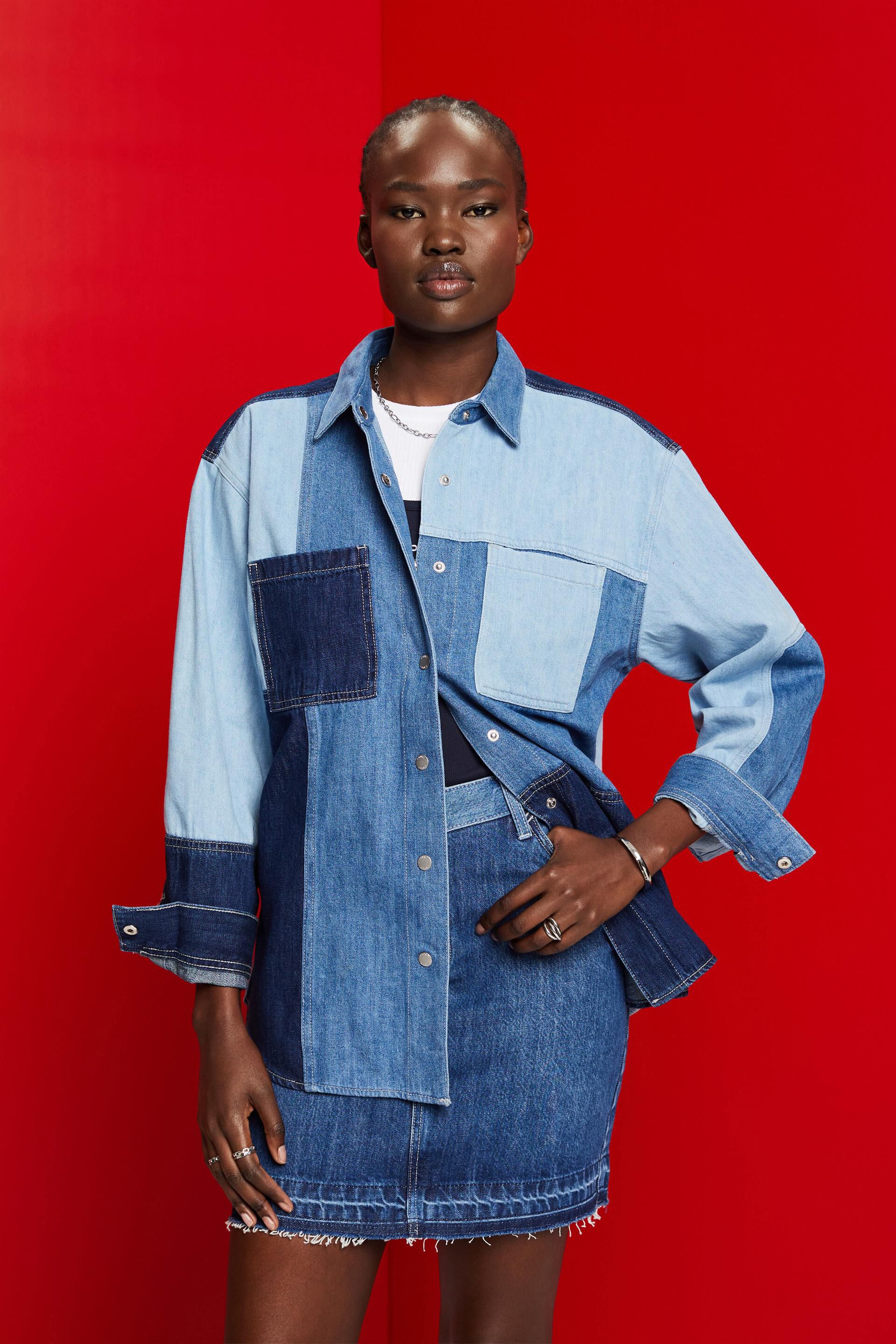 Esprit blend jeans cotton Patchwork shirt,