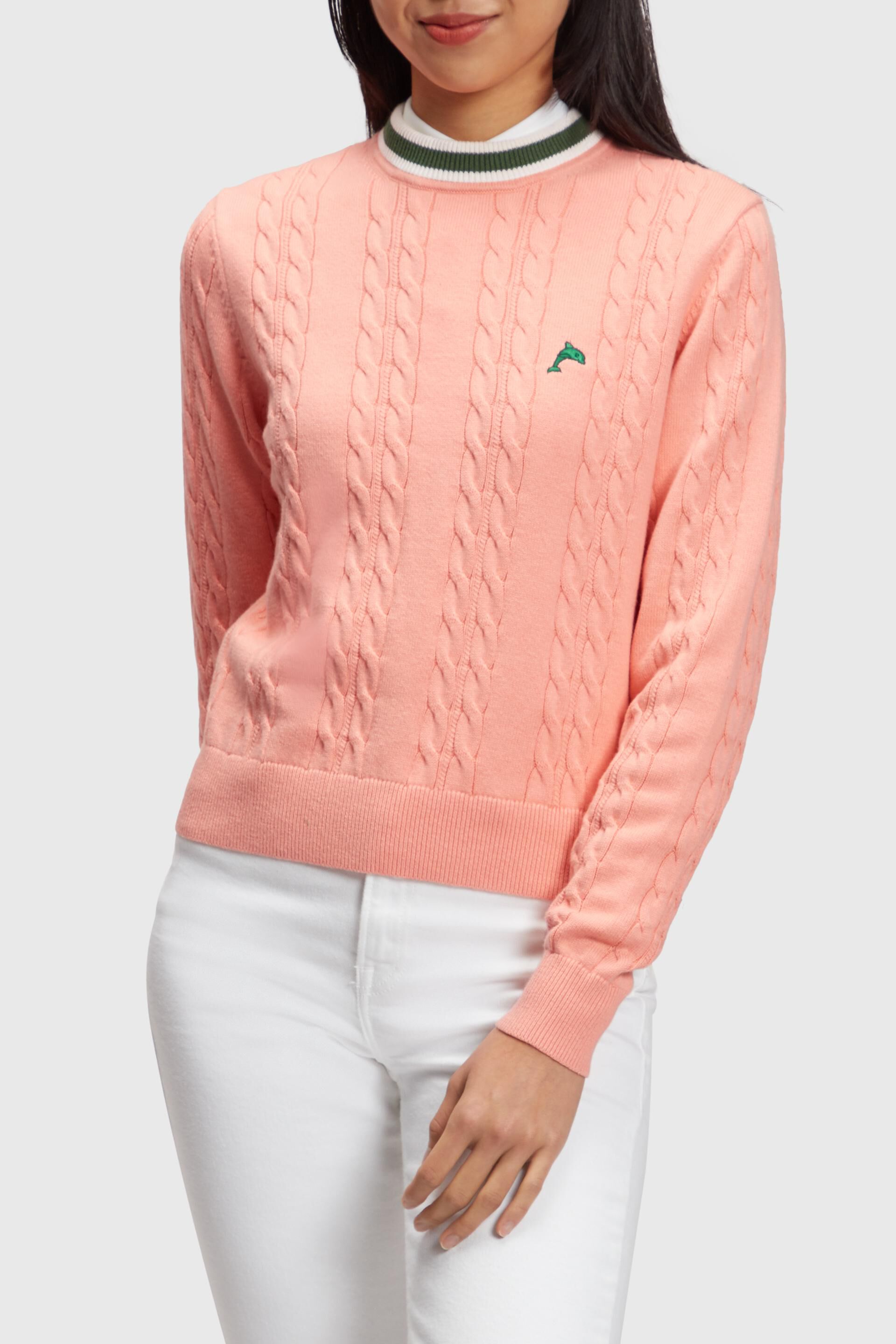 Esprit Damen Pullover mit Zopfmuster Delfin-Logo und