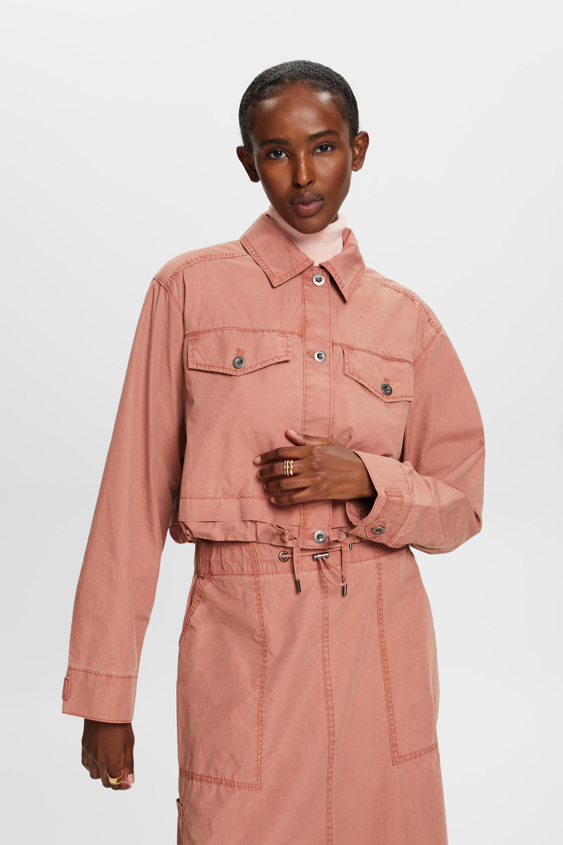 Esprit Damen Kurz geschnittene Baumwoll-Canvas Jacke aus mit vorne Schnürung