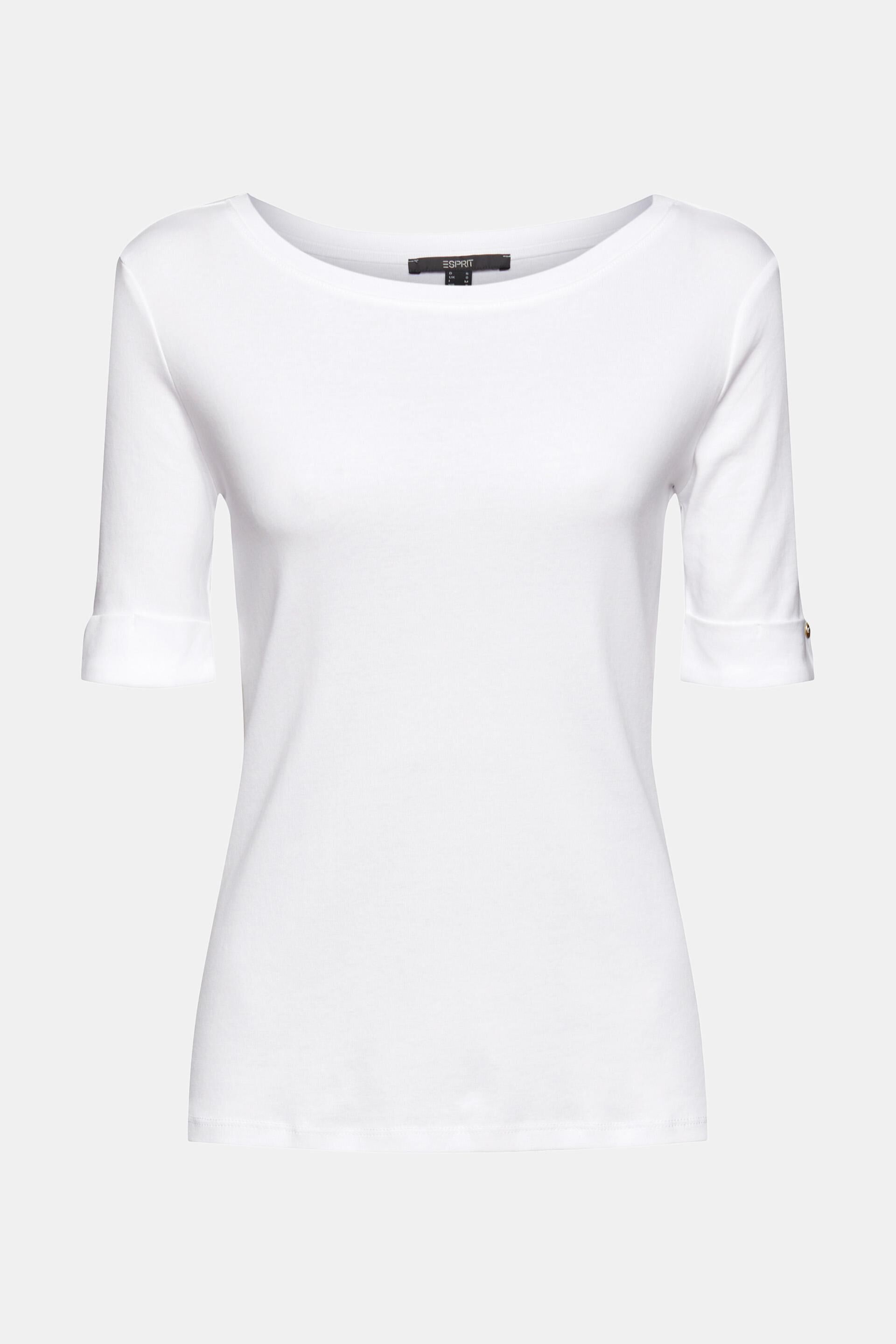 Esprit Damen T-Shirt aus mit Umschlagbündchen Bio-Baumwolle
