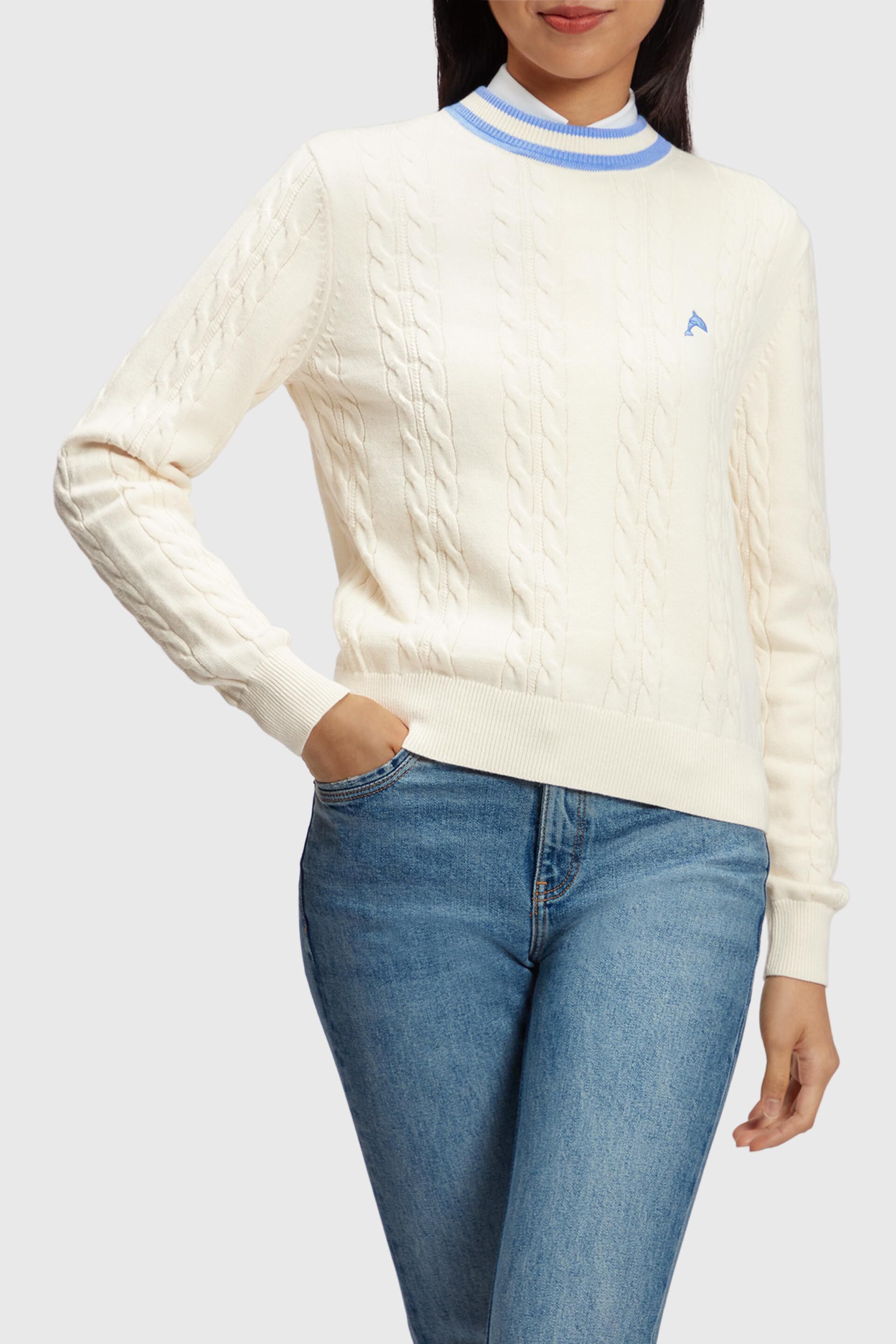 Esprit Damen Pullover mit Zopfmuster und Delfin-Logo